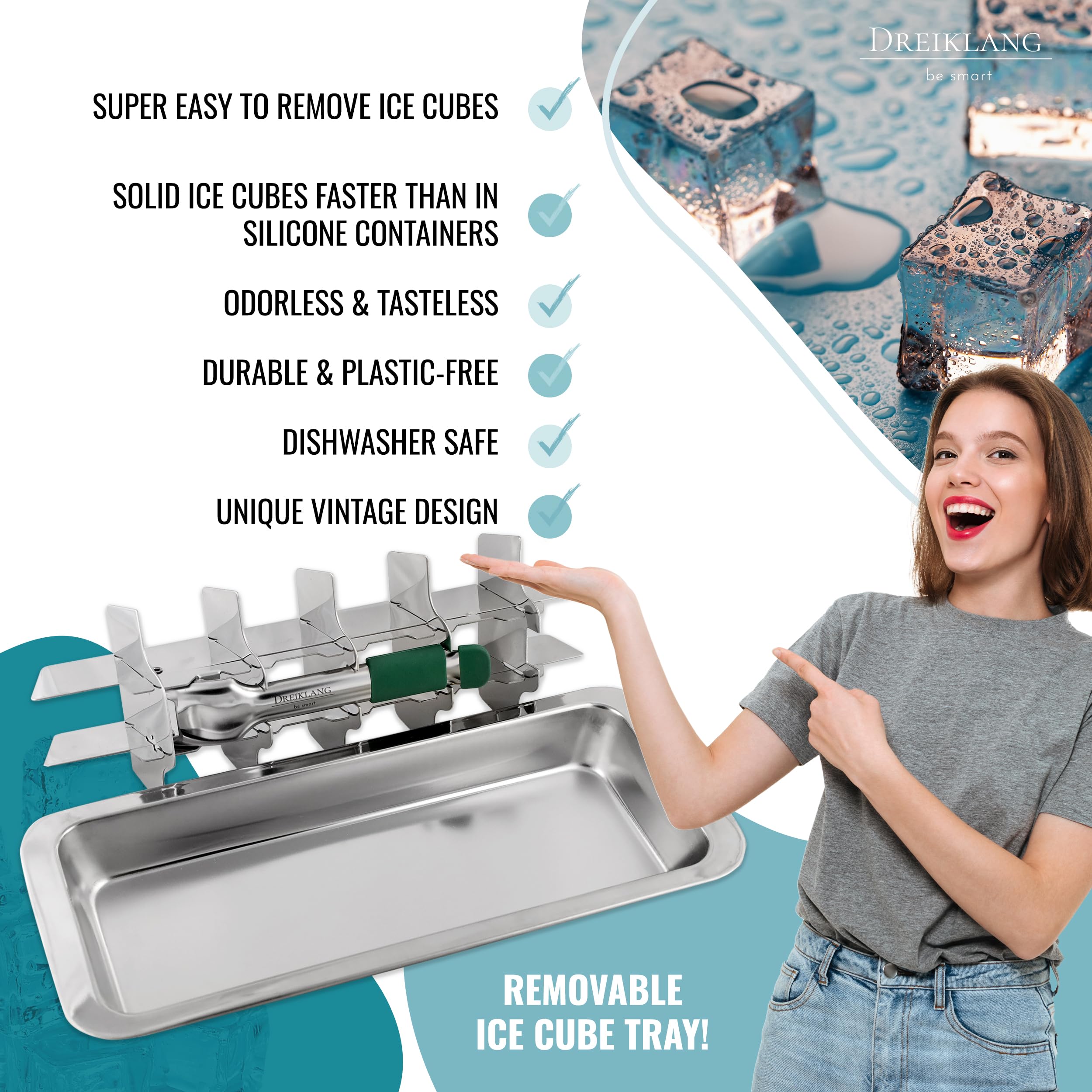 Dreiklang - be smart Forma do Lodu Stal Nierdzewna Zestaw 2 szt 18/8 z Dźwignią & Uchwytem Komfort – Foremka bez plastiku & bezpieczna 36 Ice Cube