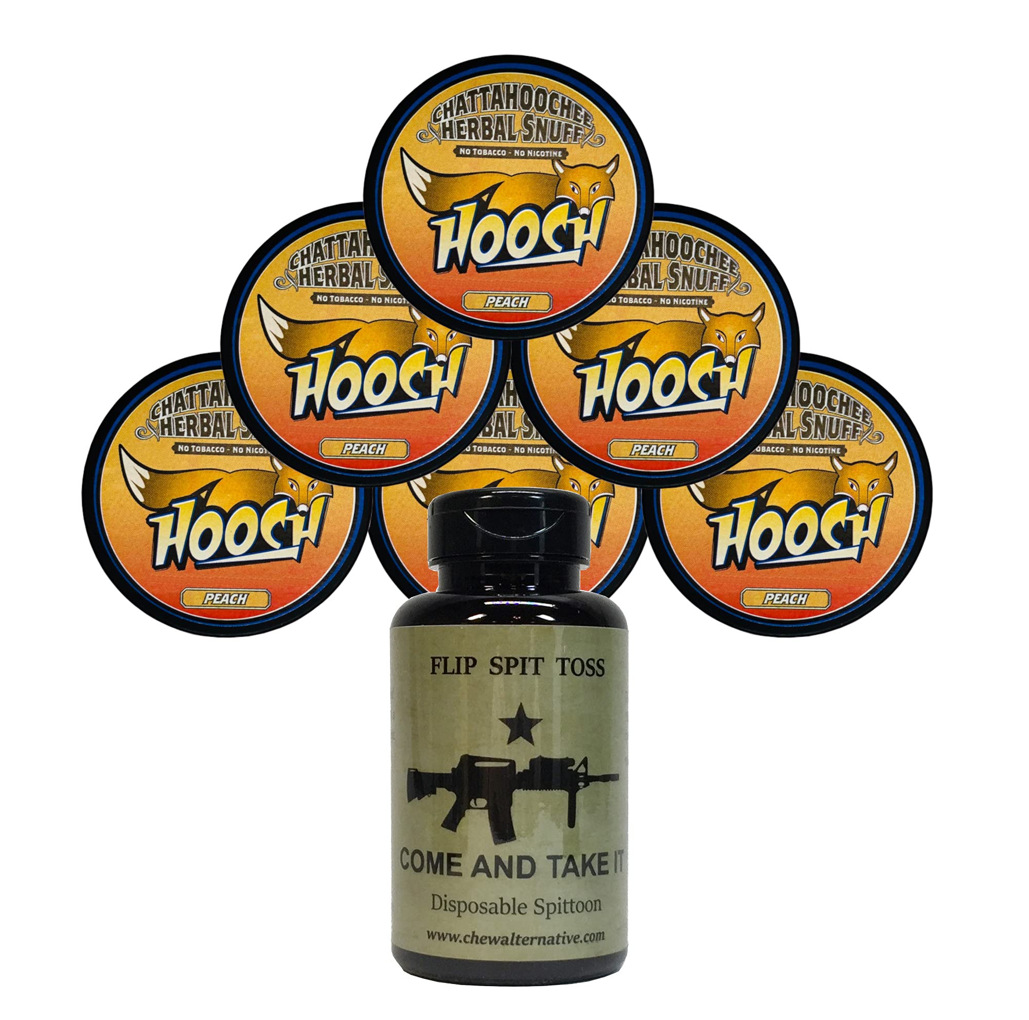 Hooch Herbal Snuff Peach Rough Cut 6 Cans with DC Crafts Nation Mud Bud Spittoon - Cati