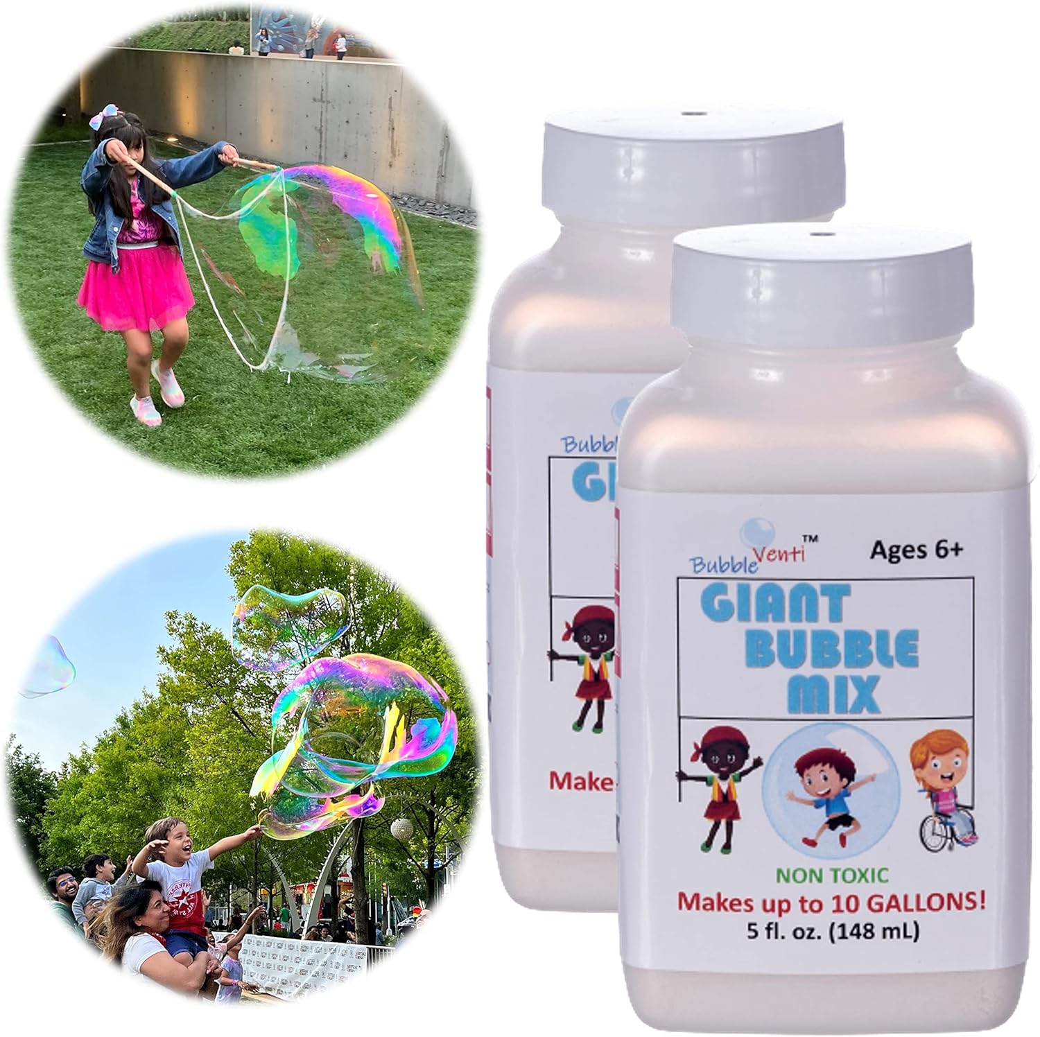 Bubbleventi Giant Bubble Mix | Made in USA |100% Vegan Non-Toxic Powder Makes 20 Gallons of Premium, Big Bubble Solution for Kids’ STEM Fun | Use in Bubble Wands + Machines (Makes 20 Gallons)