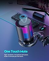 Vista 4 de Gaming Microphone, USB PC Mic for Podcasts Videos, Streaming, Condenser Mic with Quick Mute, Tripod Stand, Pop Filter, RGB Indicator, Shock Mount