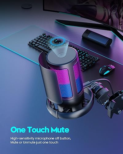 Miniatura 4 de Micrófono para juegos, micrófono USB para PC para podcasts, transmisión, micrófono de condensador con silencio rápido, soporte para trípode, filtro