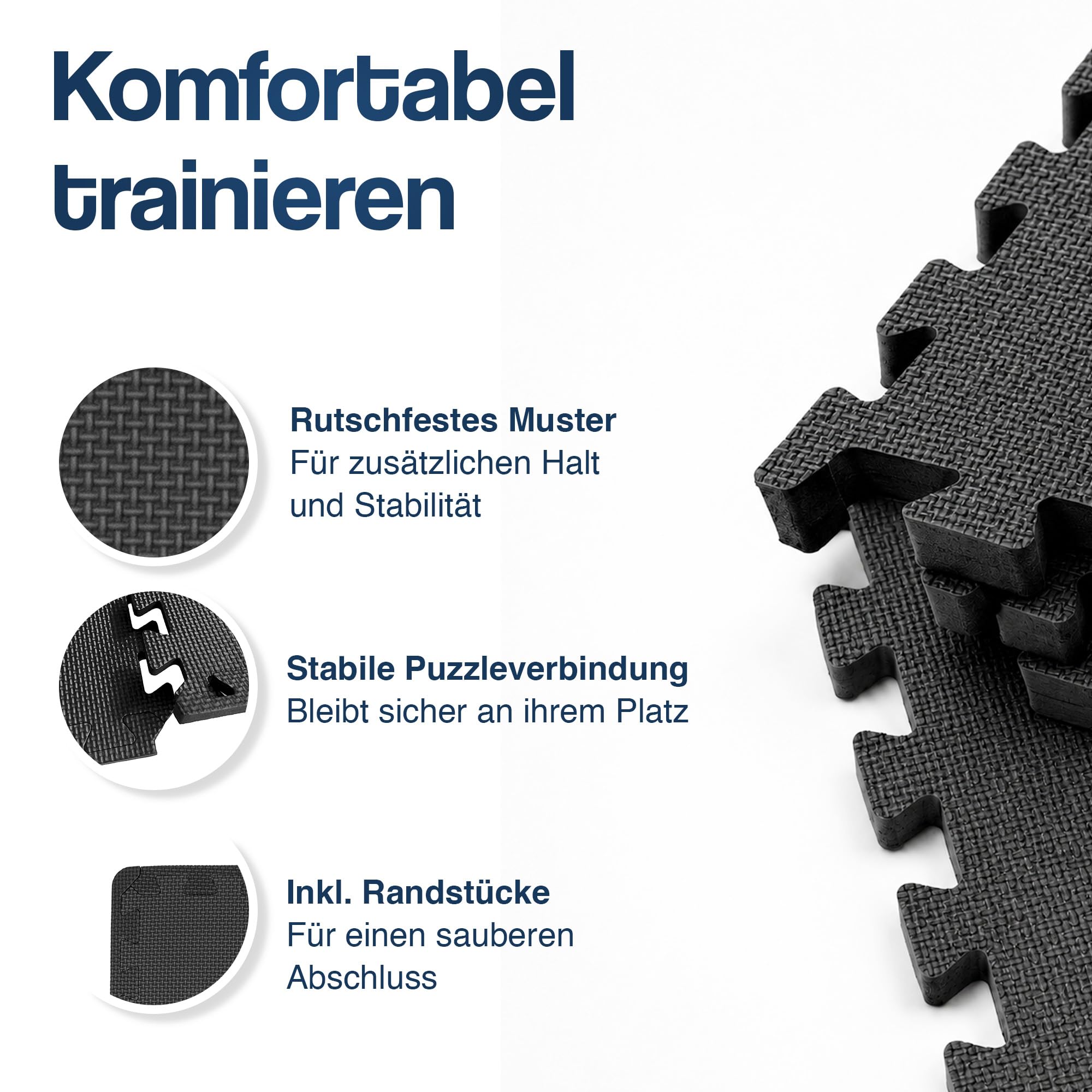 Hulser Fitness Puzzlematte - 60 x 60 cm - Bodenschutzmatten für Sporträume - Unterlegmatte, Fitnessmatte, Trainingsmatten, Schutzmatten für Fitnessgeräte