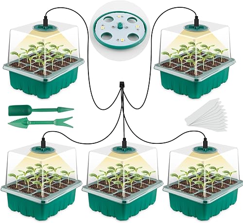Bandeja de inicio de semillas con luz de crecimiento, kit de inicio de semillas, bandejas de inicio de germinación de plantas con cúpula de humedad