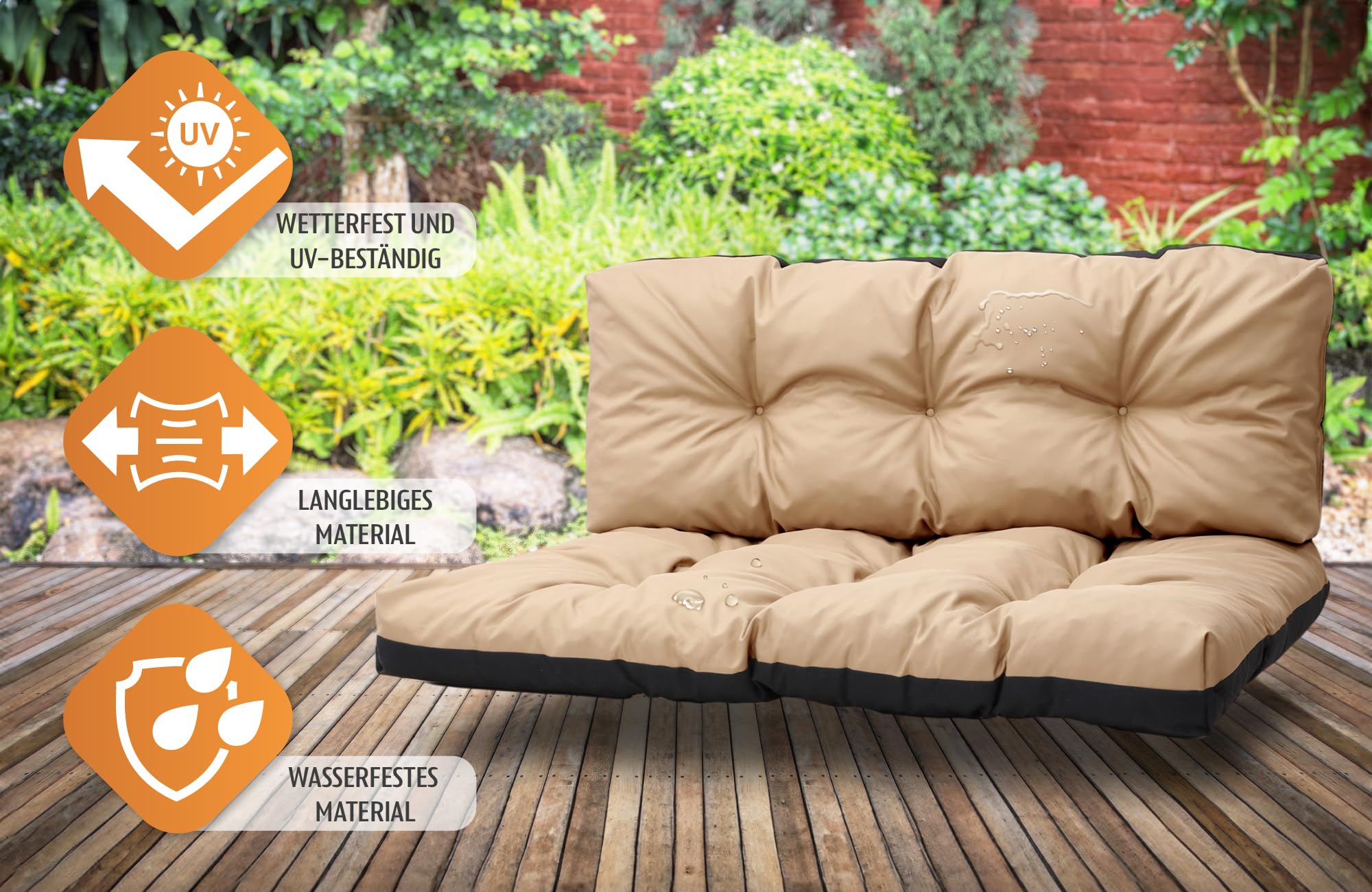 Amazinggirl Cuscini per pallet esterno Set di 2 cuscini per pallet - per bancali grandi schienale o seduta da divano panchina da giardino balcone e terrazza Beige B