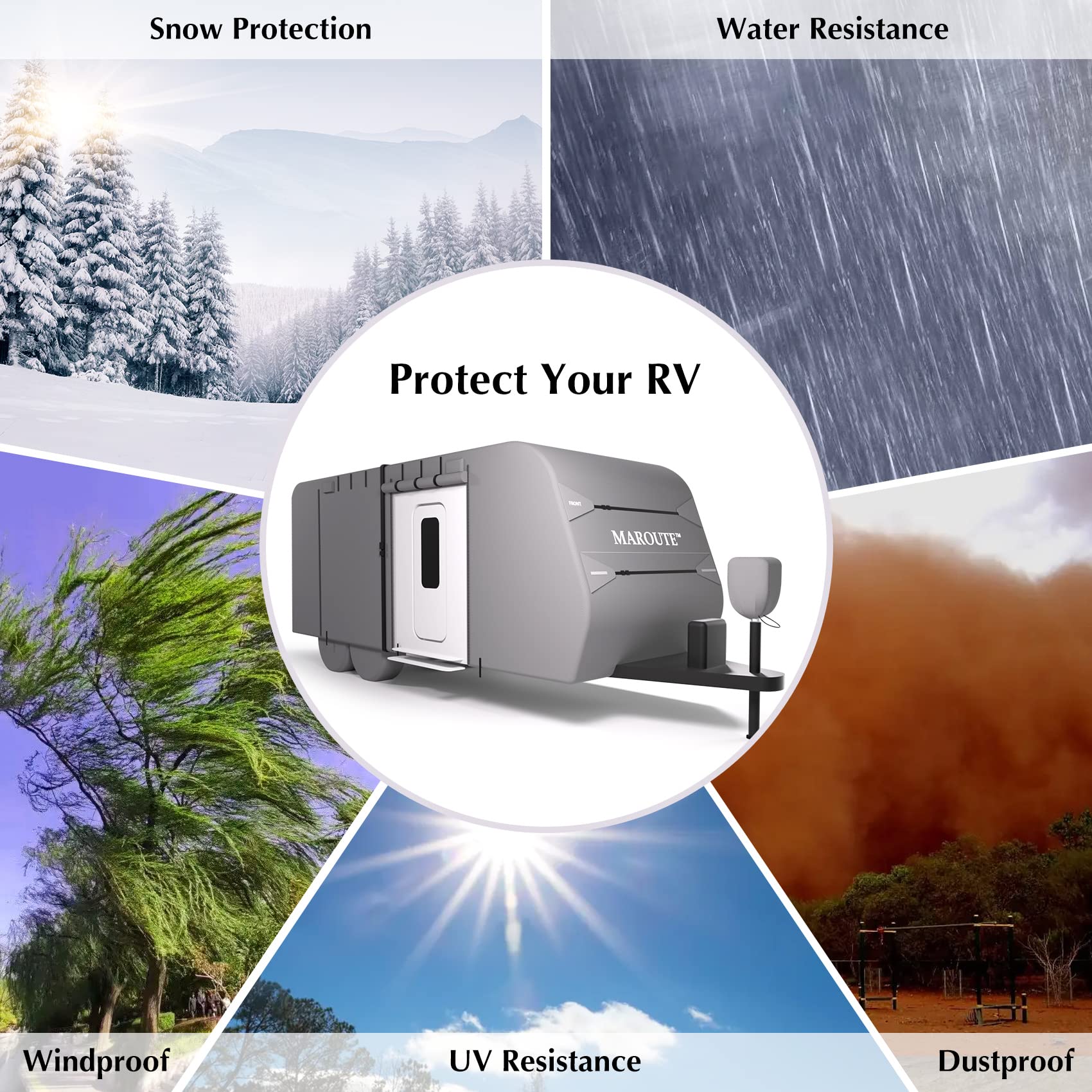Abdeckung für Wohnwagen und Wohnmobil, 7 Schichten, wasserdicht und atmungsaktiv, UV-Schutz und winddicht, mit Reifenbezügen, Reifenabdeckung, Bodenabdeckung, Reparaturflicken, Grau, 27-30 Fuß