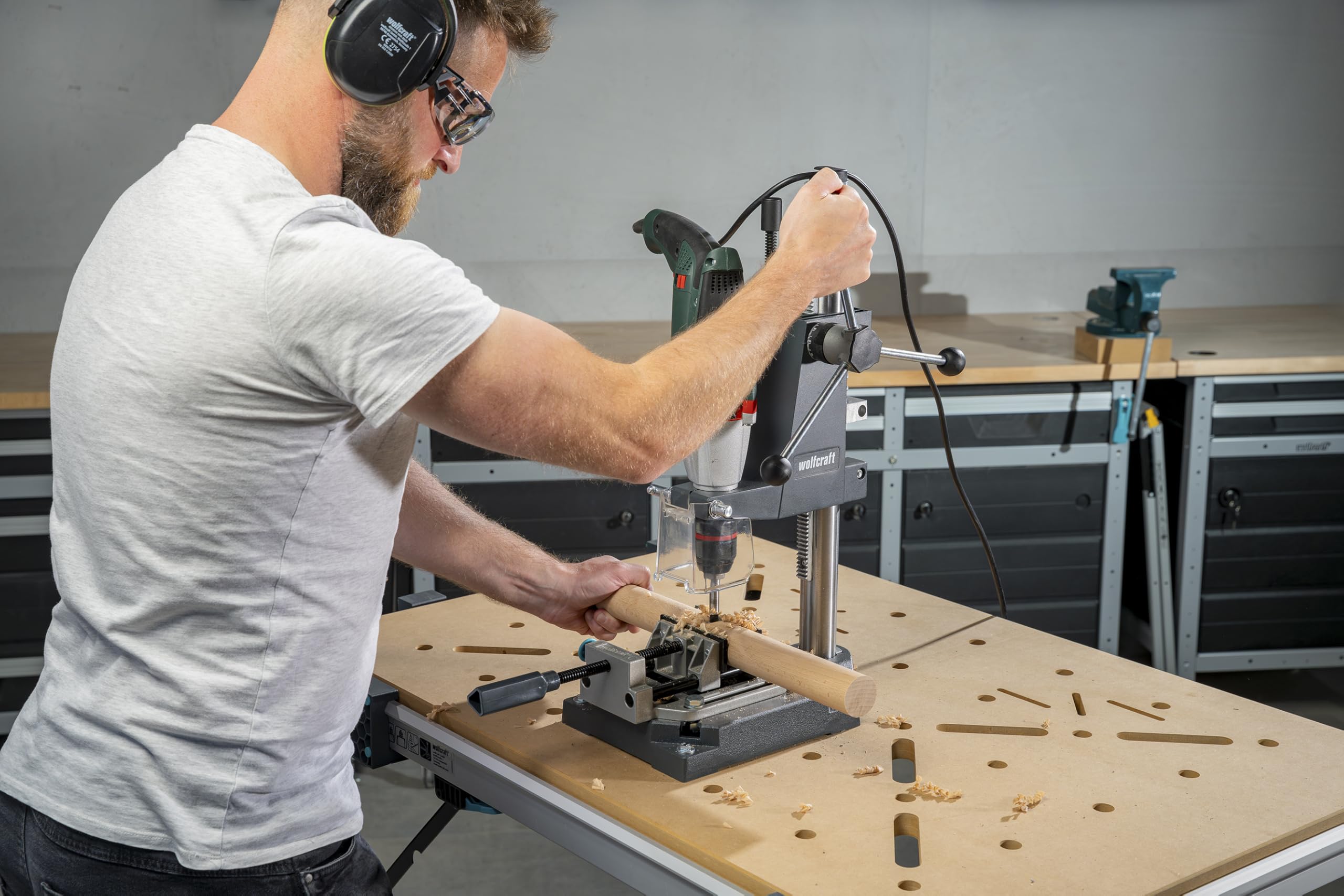 wolfcraft Colonna per Trapani PRO, Attacco Euronorm Ø 43 mm | Profondità Foratura 130 mm, Corsa 80 mm, Colonna Ø 40 mm per Forature Controllate e Lavori in Serie