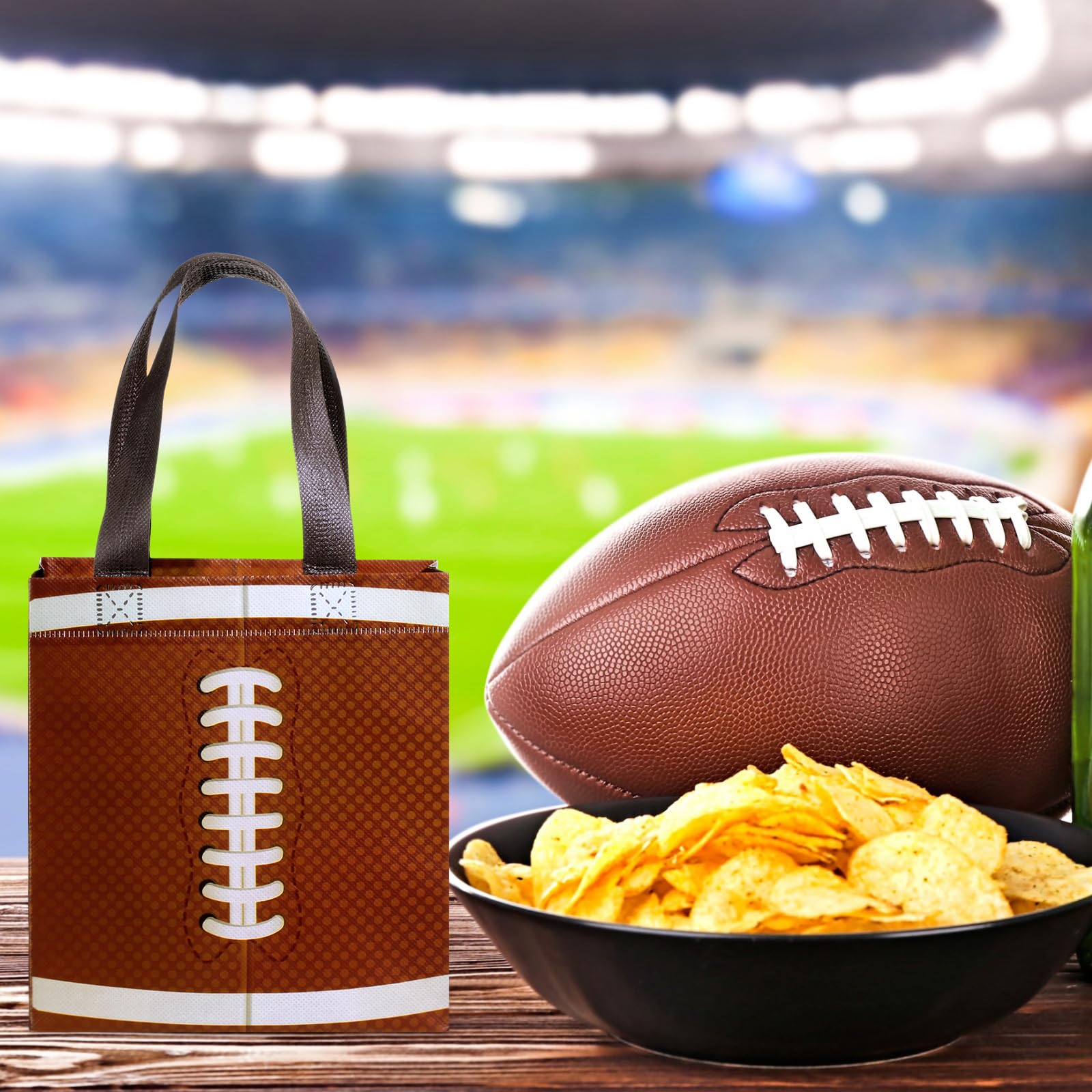 Huhumy 24 Pcs Football Party Favor Bags Treat Goodie Snack Gift Bags with Handles for Sports Team Gift Birthday Party Supplies