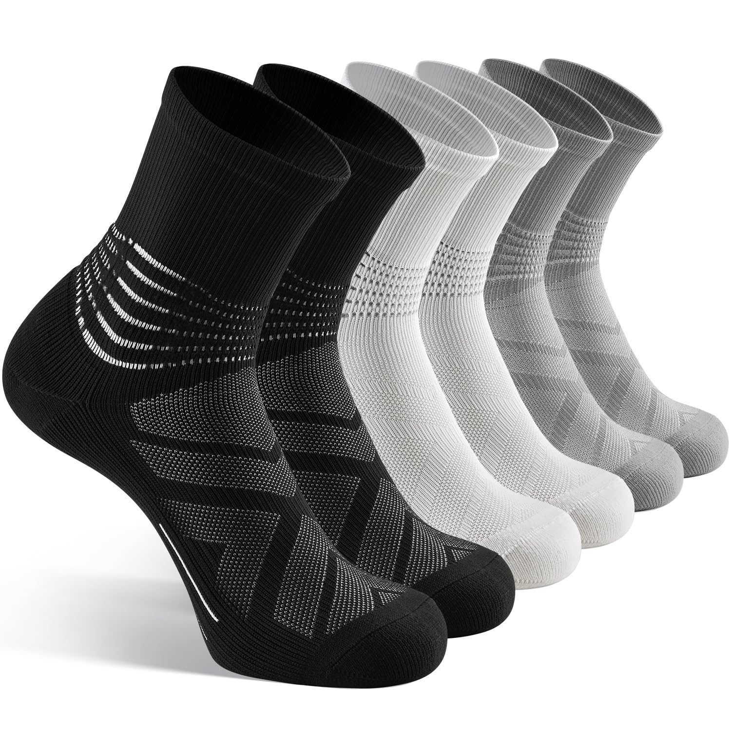 IRAMY Kompressionsstrümpfe Herren Damen Knöchelstütze Laufsocken Kompressionssocken Crew Wandersocken Wicklung Sportsocken Gepolsterte Plantar Fasciitis Socken 3 Paar