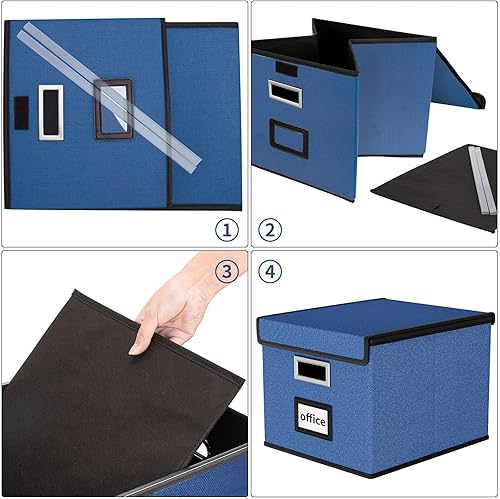Miniatura 7 de Huolewa Cajas organizadoras de archivos decorativas de oficina con tapas portátiles plegables de lino para colgar y archivar para