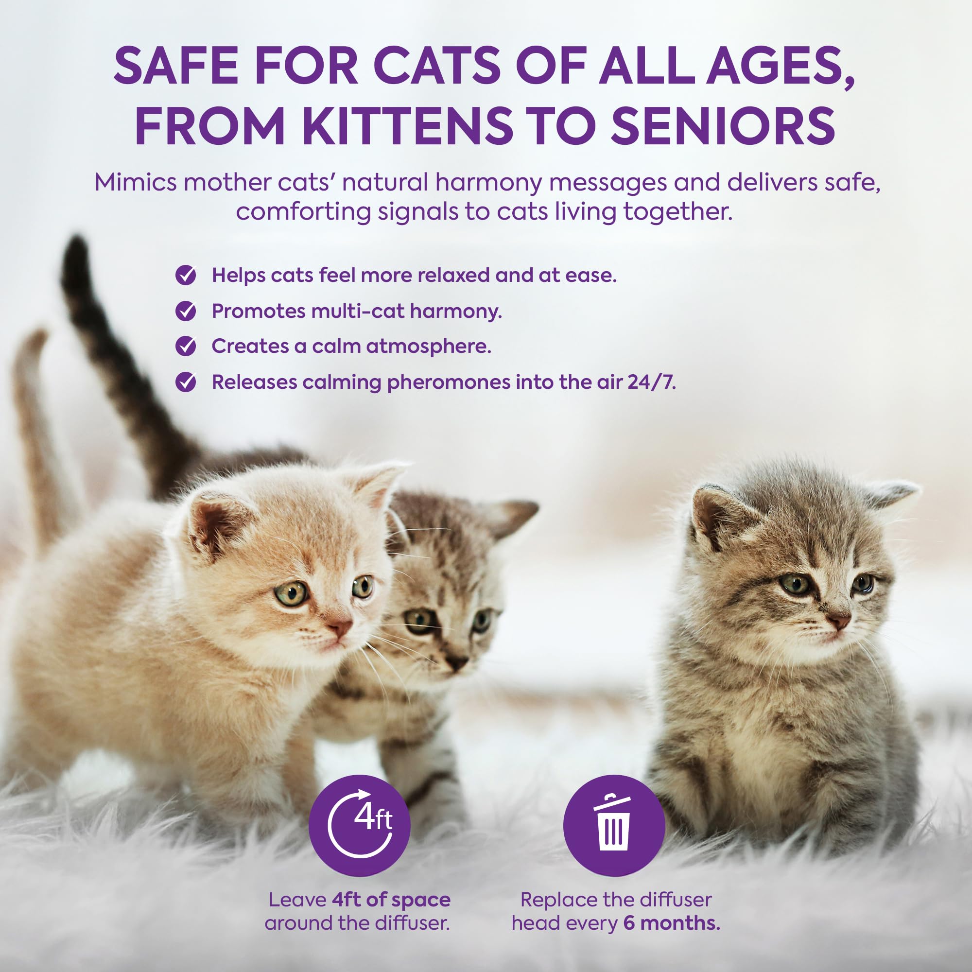 TopSum Cat Calming Pheromone Diffuser: Feline Pheromones Plug in for Stress, Along At Home, Spraying, Fighting, Scratching, Aggression & Excessive Meowing (Purple) - image 6