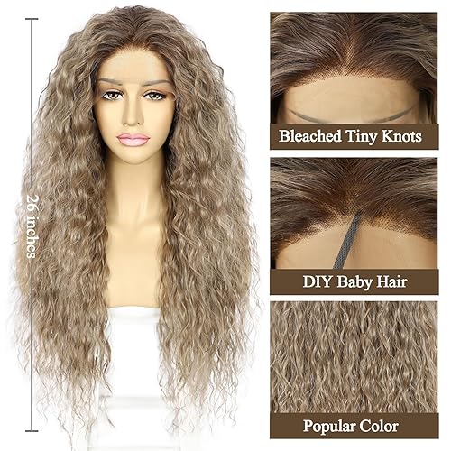 Miniatura 4 de SAPPHIREWIGS Pelucas de encaje frontal marrón sin pegamento, peluca sintética con encaje frontal para mujeres negras, color marrón ceniza con puntas