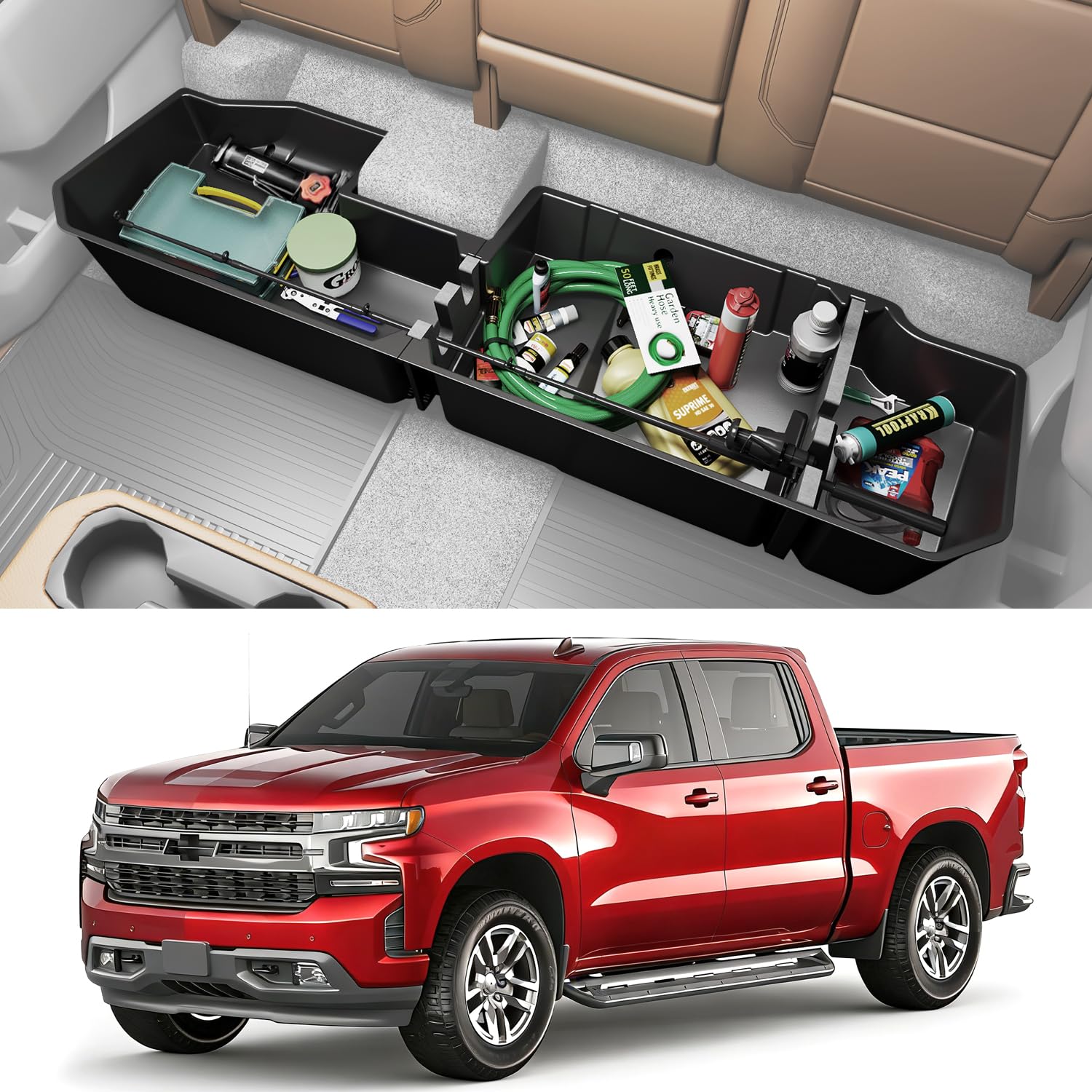 Tuyoung Under Seat Storage Boxes - Compatible with 2019-2026 Chevy Chevrolet Silverado 1500/GMC Sierra 1500, 2020-2026 Silverado/Sierra 2500HD/3500HD | Double & Crew Cab Rear Underseat Organizer Box
