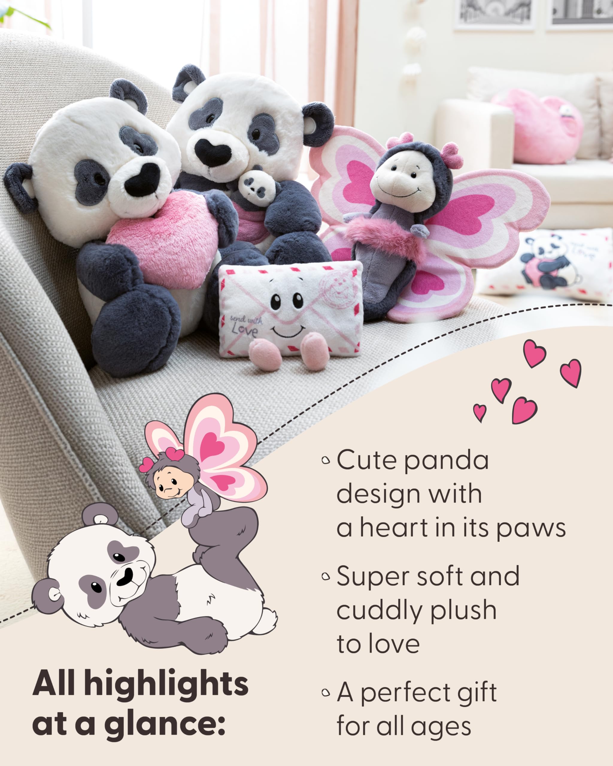 NICI Panda z sercem, miękki pluszak, urocza maskotka do przytulania i zabawy, świetny pomysł na prezent dla dzieci i dorosłych, 25 cm, czarna – 62609