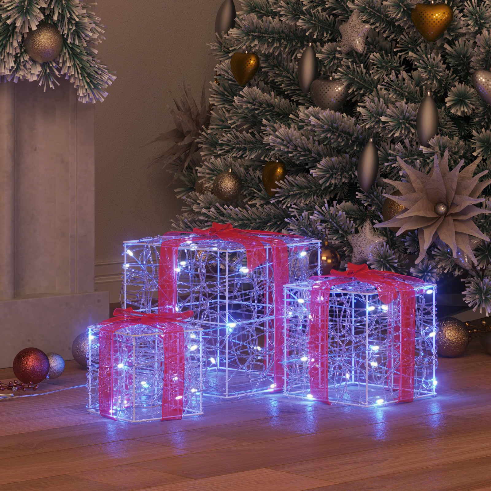 Caja de regalo con 60 ledes, 3 unidades, acrílico azul, 20 x 20 x 20 cm, decoración para el árbol de Navidad, decoración para salón, ventana, Adviento, decoración para interior y exterior