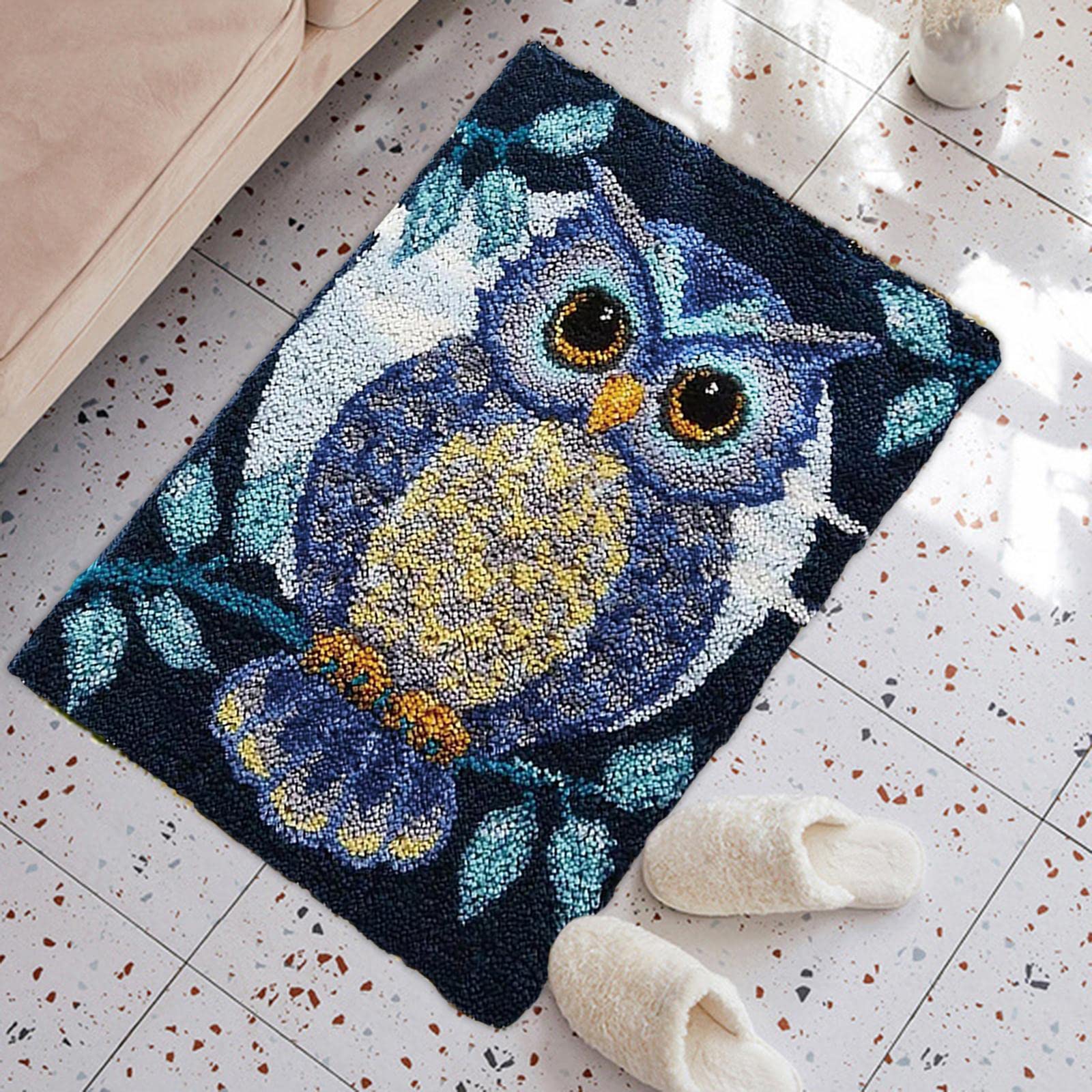 rockible Owl DIY Teppichherstellungsset 14 Bodenmatte Handarbeit Handgemachter Häkelteppich Kreatives Teppichherstellungsset Kits für