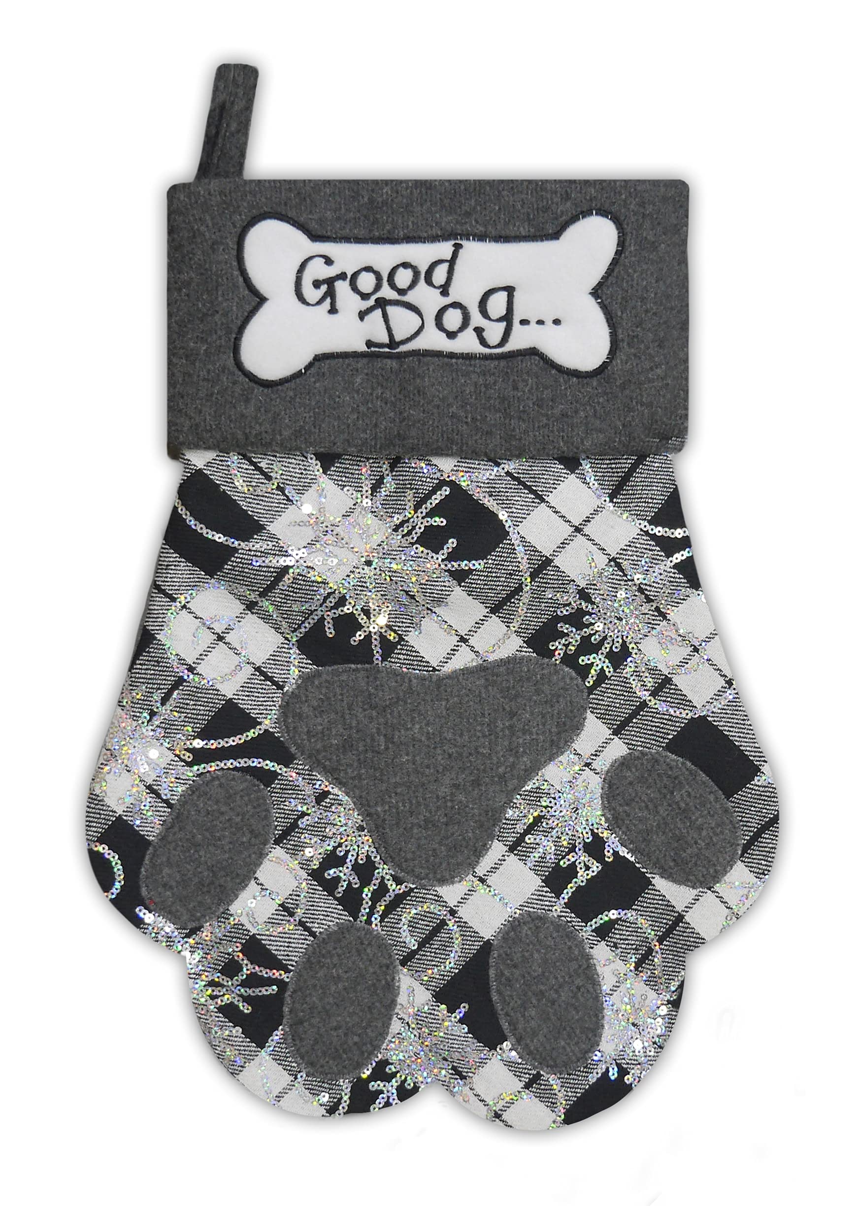 15” Large Christmas Stockings with Hanging Loop - Gray Plaid Paw Good Dog Christmas Stocking with Fleece Cuff - Stockings Christmas Tree Decorations - Family Stockings for Christmas