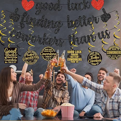 Miniatura 4 de Cartel de "Good Luck Finding Better Coworkers Than Us", decoración de fiesta con texto en inglés "We Will Miss You", decoraciones de despedida para