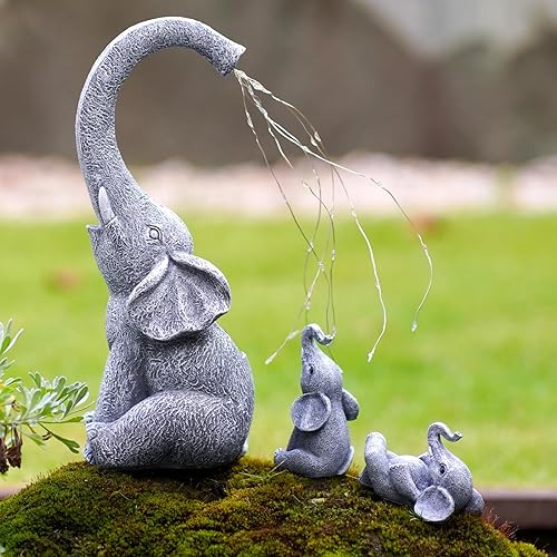 Miniatura 6 de Qeeman Estatuas solares de elefante para decoración de jardín esculturas al aire libre para adornos de césped, porche exterior, patio, balcón, patio