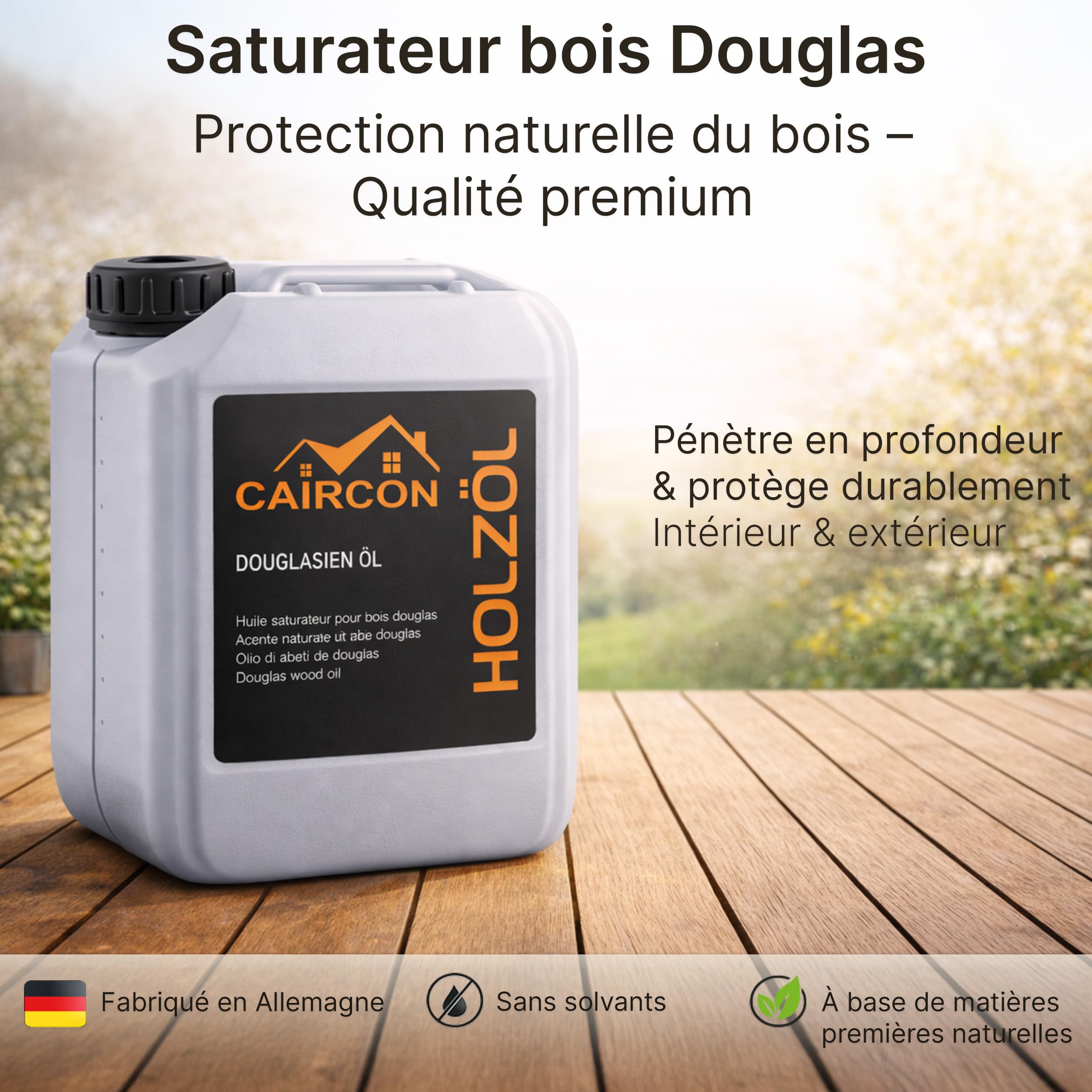 CAIRCON Saturateur bois aux huiles naturelles pour chalet, terrasse, bardage douglas, pin - 10L