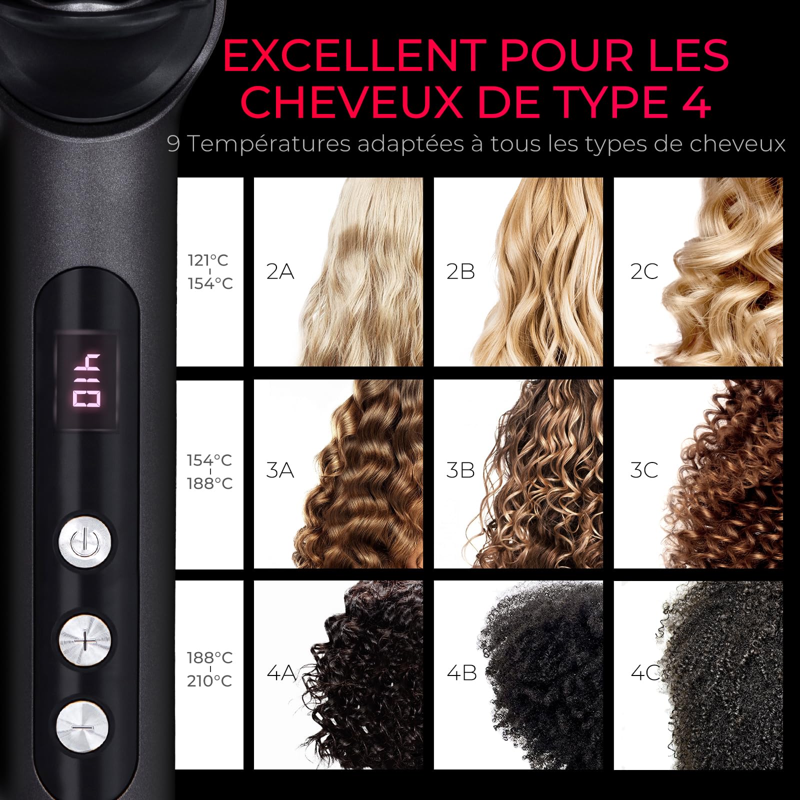 TYMO RING PLUS Lisseur Cheveux Professionnel, 9 Réglages Température 120℃-210℃, Écran LCD, Chauffe Rapide 20S, Ions Négatifs, Double Tension