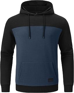YuKaiChen Herren Pullover Herren Patchwork Hoodie Langarm Jacquard Kaputzenpullover Farbblock Sweatshirt mit Taschen