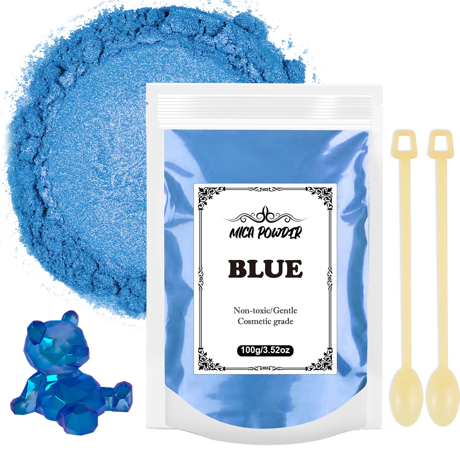Mica Powder 100g, Epoxy Resin Pigment Powder Suitable for Soap Paint, Cosmetics, Lip Gloss, Eyeshadow, Bath Bomb, Candle, Resin Powder Paint(Blue)
