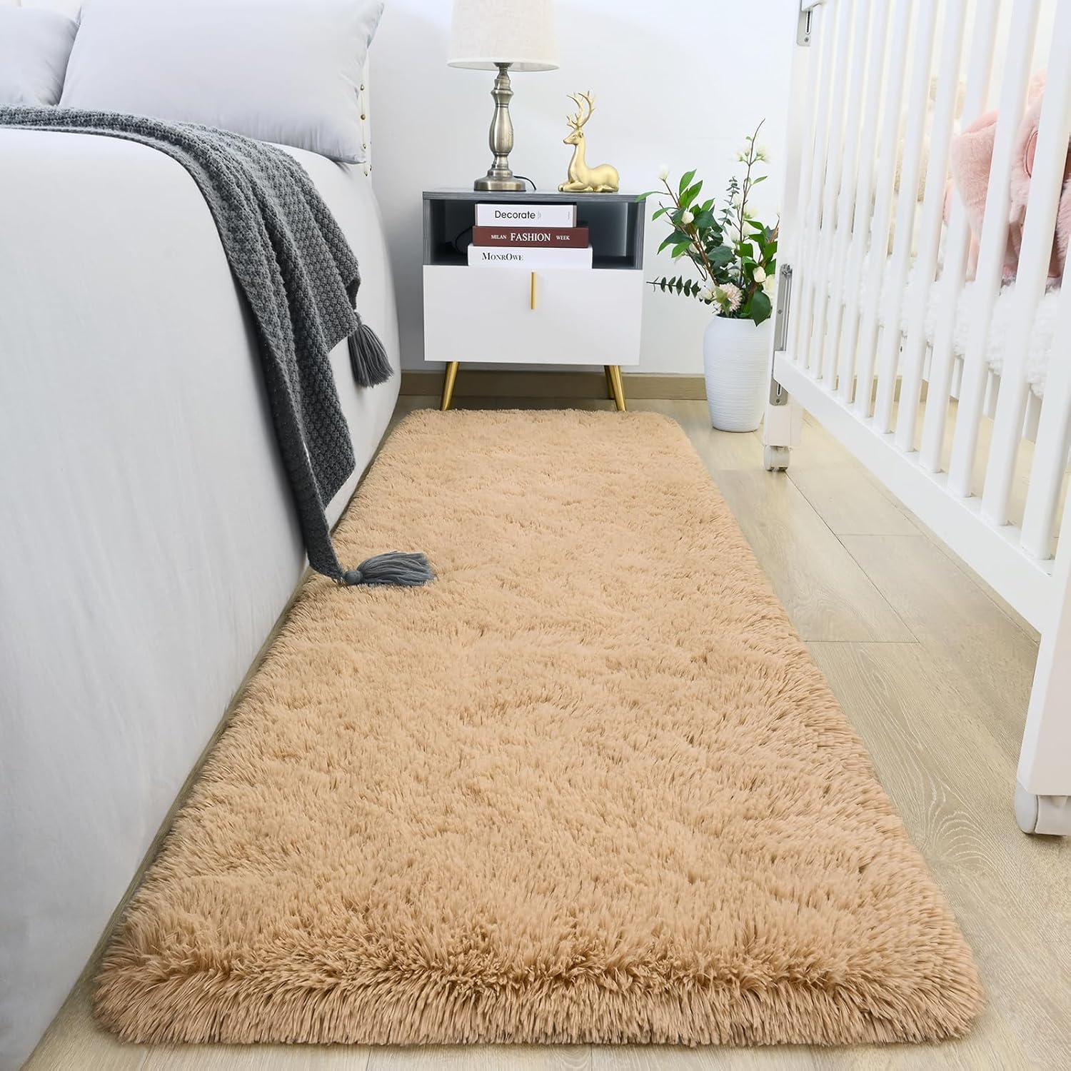 Xenluxe Solid Color Rug Carpet – Soft Plush Carpet for Living Room, Bedroom, Kids Room, Kitchen – Multiple Sizes, Shapes & Colors – Non-Slip, Easy to Clean Modern Floor Rug - (Beige, 2x6 feet)