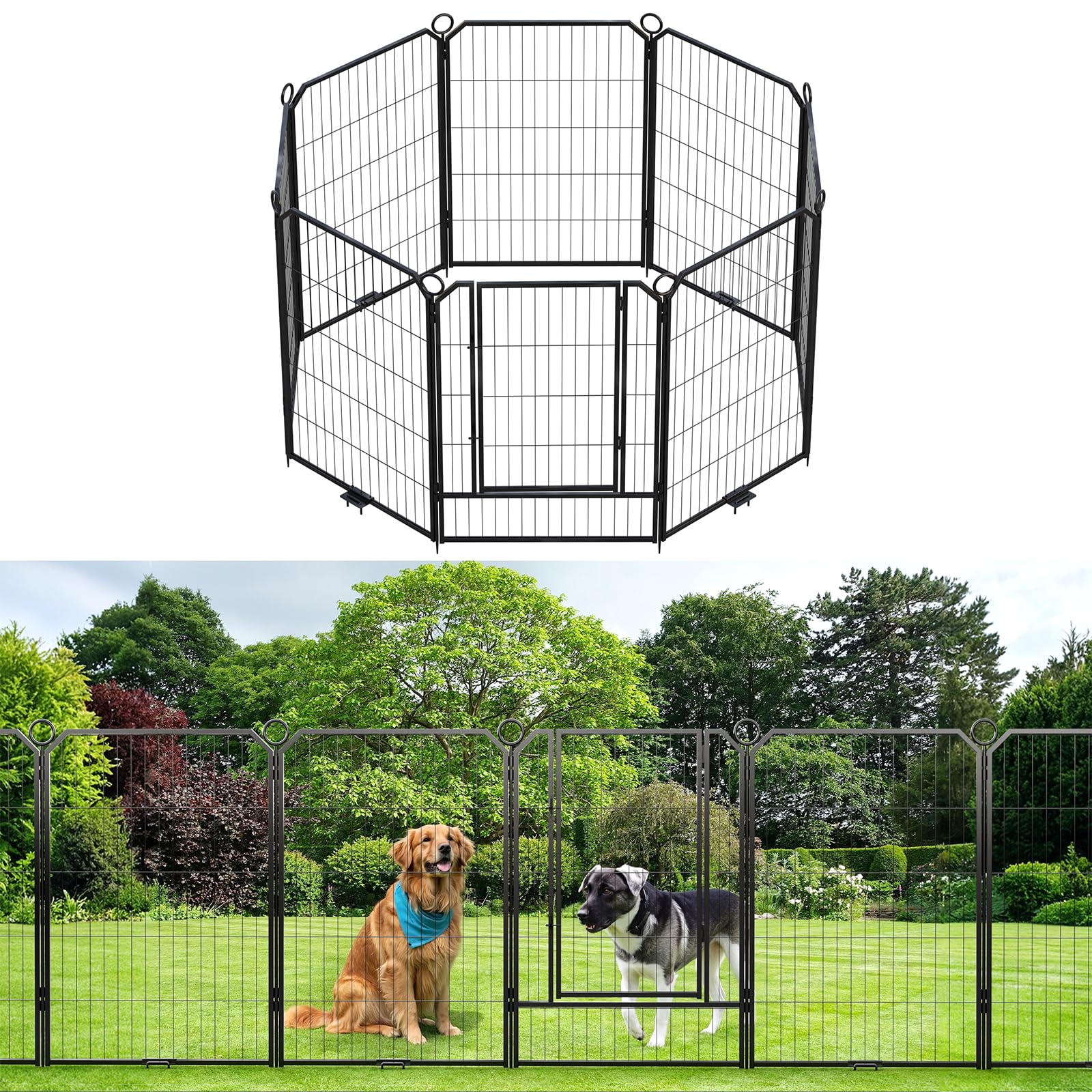 GarveeLife Dog Playpen Outdoor, 40 in 8 Panels Dog Pen Indoor Puppy Exercise Pen Metal Pet Fence for Camping/Yard/Garden, Black, 8 Panels, 40 Inch