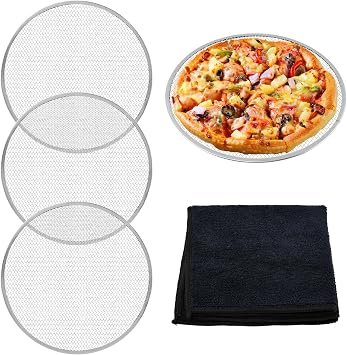 3-Piece 12-Inch Pizza Pan Set, Pizza Screen for Oven, Nonstick Pizza Tray with Reinforced Rim, Even Heat Distribution, Easy to Clean for Homemade Pizza Baking,With Cleaning cloth