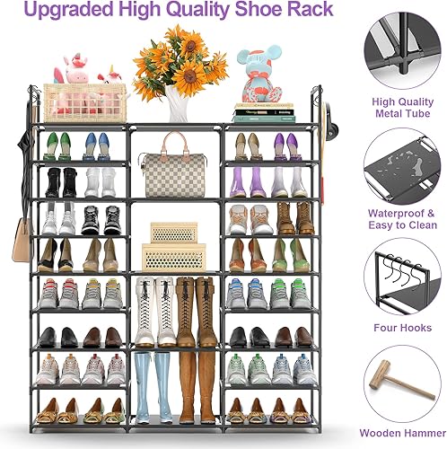 Miniatura 3 de Finew Zapatero de 9 niveles organizador de zapatos para entrada almacenamiento grande de zapatos para 50-55 pares de zapatos y botas estante de tela