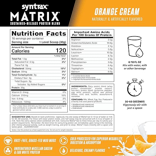 Miniatura 3 de Syntrax Nutrition Matrix Proteína en polvo, mezcla de proteínas de liberación sostenida, crema de naranja, 5 libras
