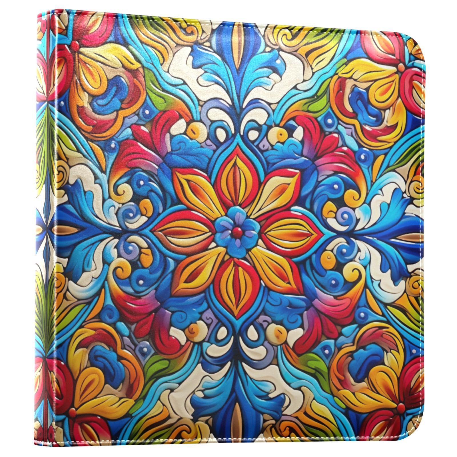 FLildon Photo Album Self Adhesive DIY Scrapbook Album Mexican Tile Flowers 3 Ring Binders Photo Book 40 Pages 8x10 for Memory
