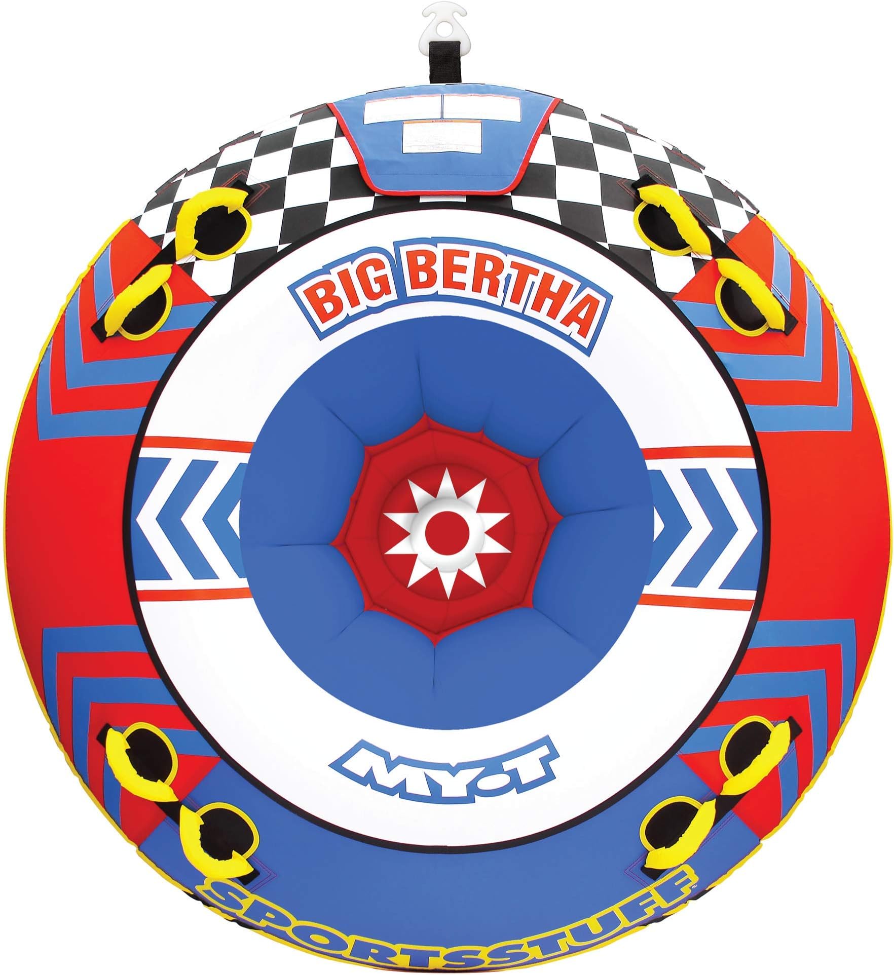 Big Bertha Towable 1-4 Rider Tube for Boating and Water Sports, Kwik-Connect Tow, Double-Stiched Partial Nylon Cover & Patented Speed Safety Valve for Easy Inflating & Deflating