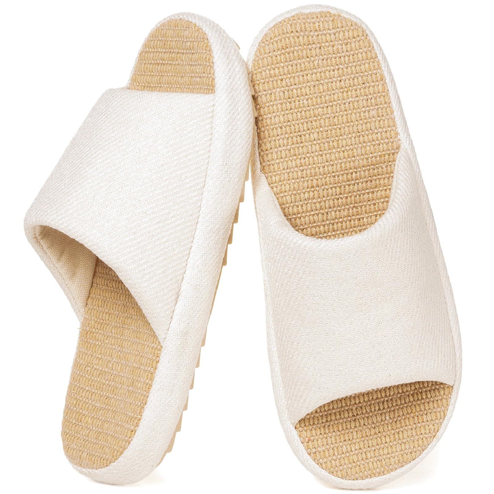 Eagsouni Leinen Hausschuhe Damen Bequem Pantoffeln Memory Foam Haus Schlafzimmer Cozy Flache Slide Slippers
