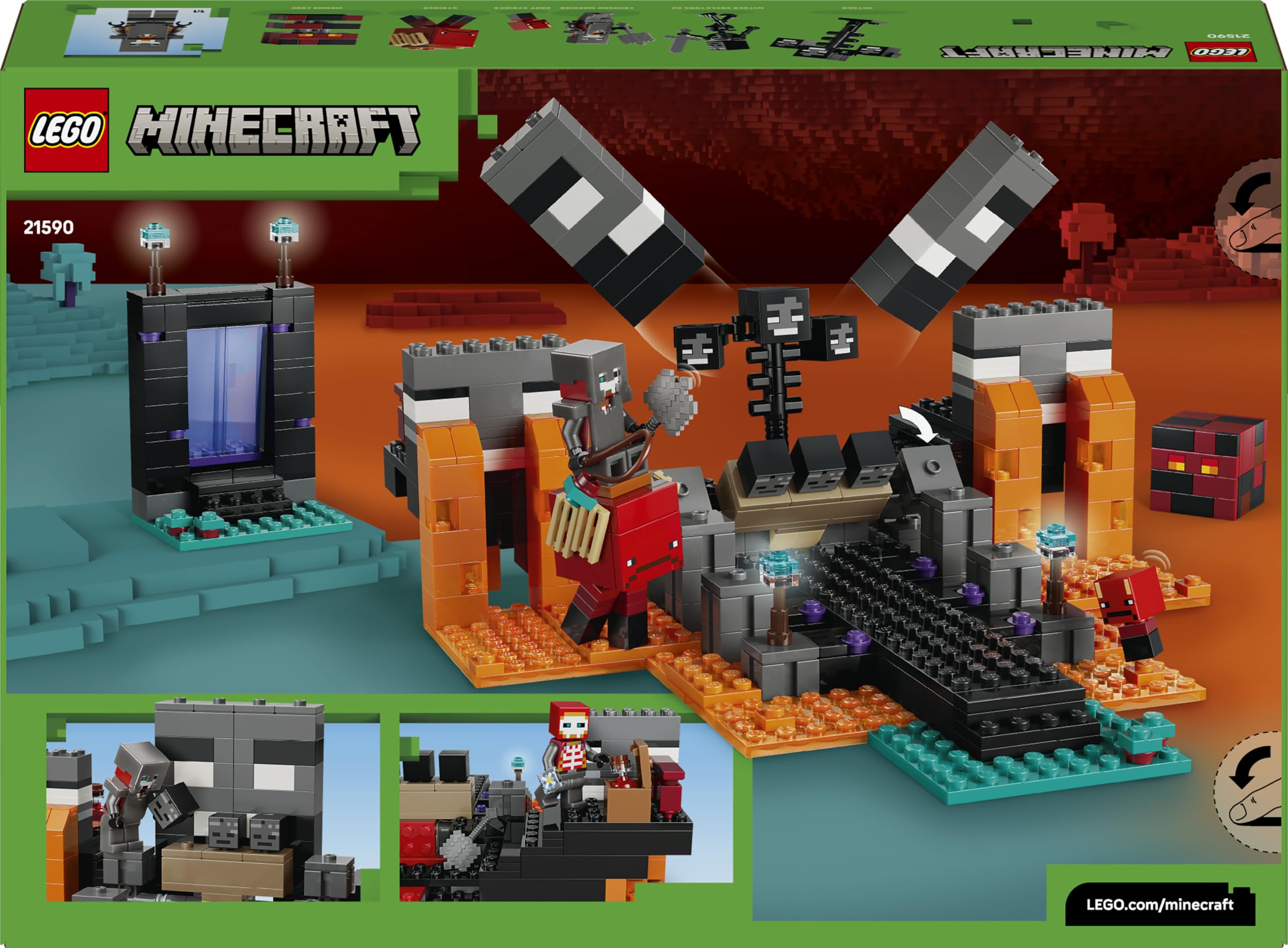 LEGO Minecraft Duell mit dem Wither - Geschenk für Junge Gamer - Merchandising für Fans - Minecraft - Bauset mit vielen Kreaturen und Werkbank für Jungen und Mädchen ab 8 Jahren - 21590