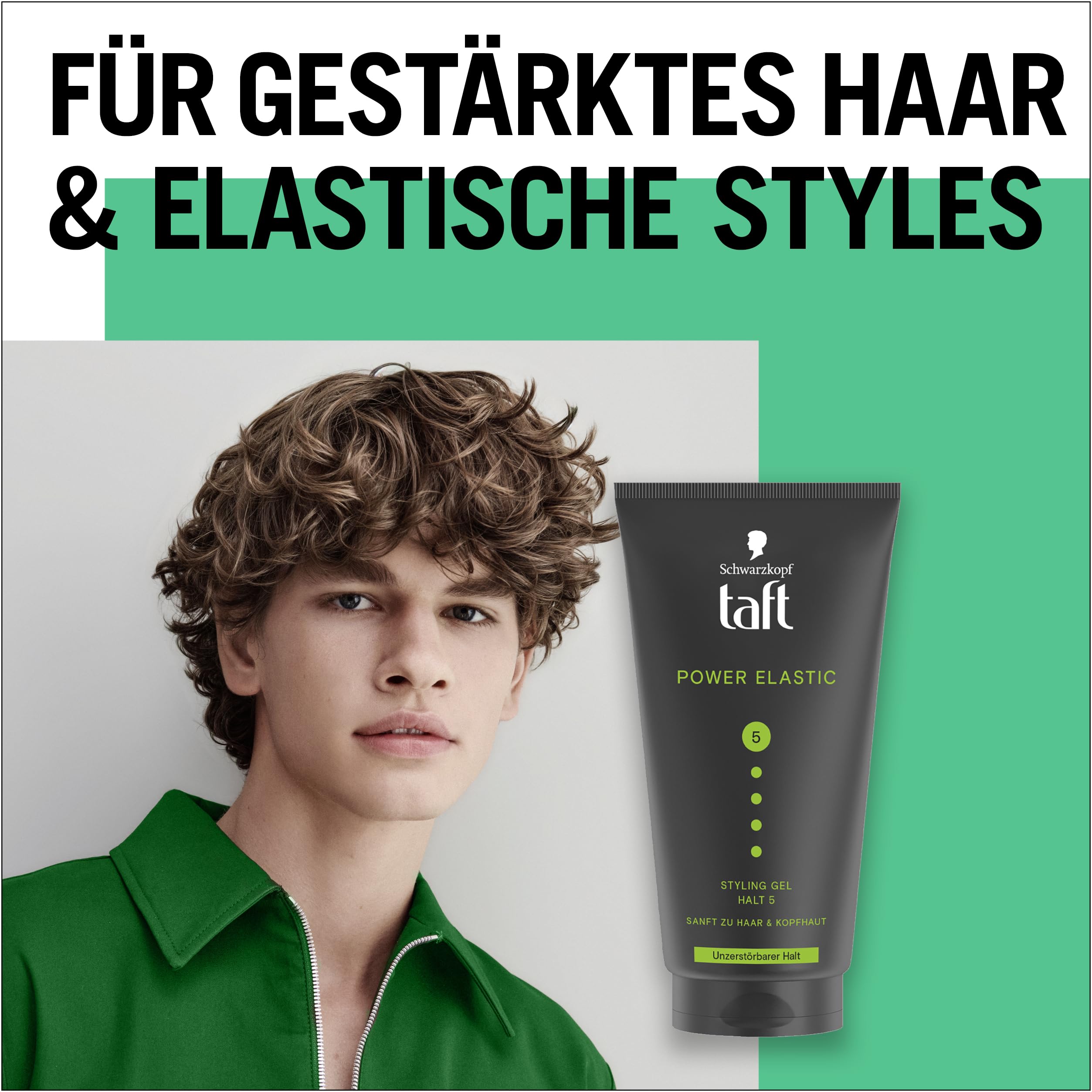 Schwarzkopf Taft Gel Power Elastic (150 ml), żel do włosów, mocny do 48 godzin, delikatny dla włosów i skóry głowy, wegański żel do stylizacji włosów