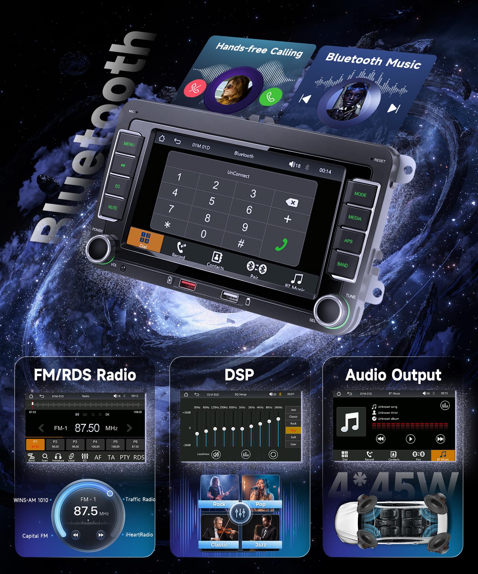 Hodozzy Radio Coche para VW Passat Golf Seat Altea Skoda Octavia con CarPlay Inalámbrico Android Auto, 9 Pulgadas Touchsreen con Bluetooth/RDS Radio/SWC/GPS/Dual USB/EQ+Cámara de Visión Trasera
