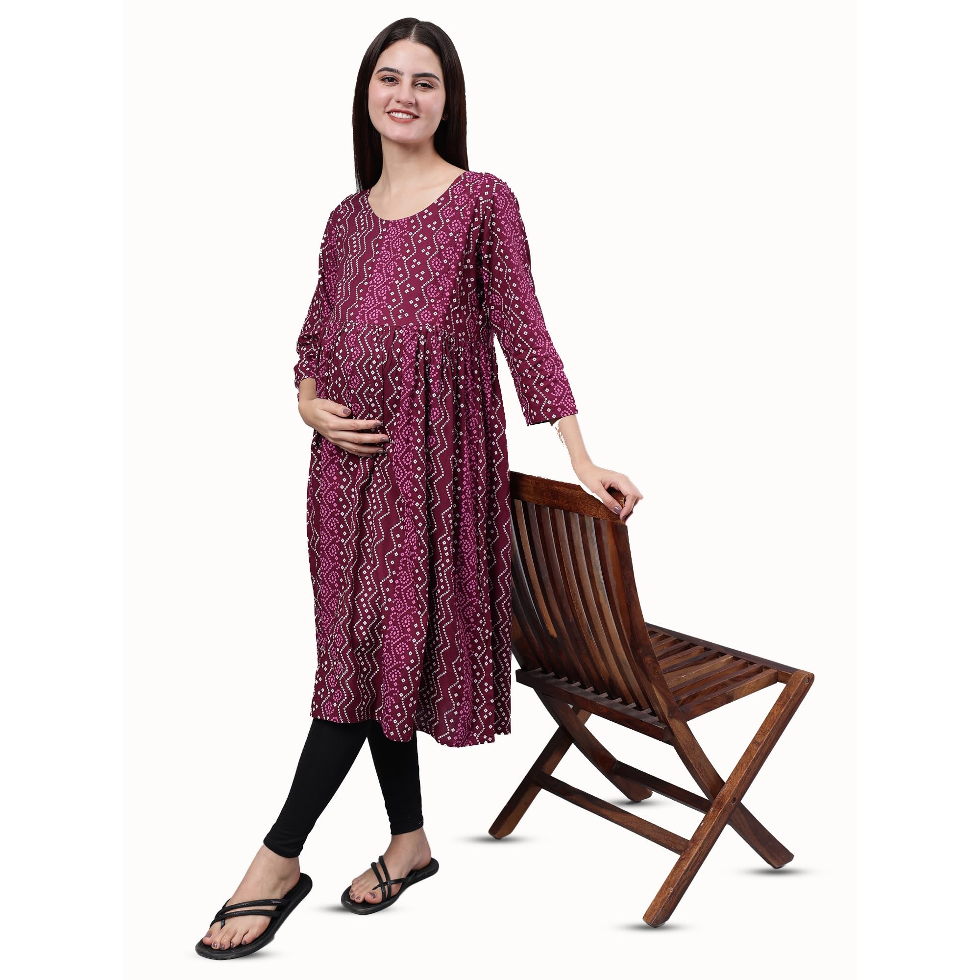 CEE 18 Women's Rayon Maternity Feeding Regular Fit Kurti with Zippers, Comfortable for Pre and Post Pregnancy, Easy Nursing Access, Suitable for All Women (2XL, Magenta) 3