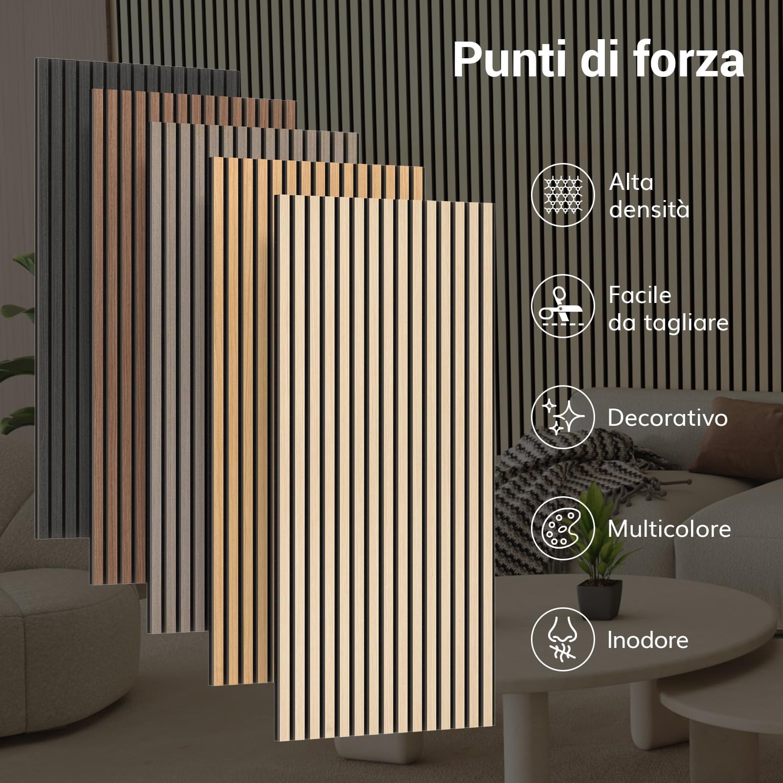 TONOR Pannelli Fonoassorbenti Legno Impiallacciato 120 x 60 cm 2.88㎡ Pannelli Decorativi Pareti 3D Teak