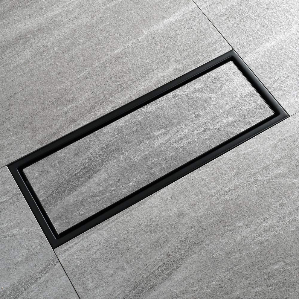 Bodenablauf Edelstahl Abnehmbarer 30x11cm Edelstahl Linear Bodenablauf Badezimmer Dusche WC Anti-Geruchs-Drains Tile Insert Schwarz/gebürstet Gold(119A Brushed)