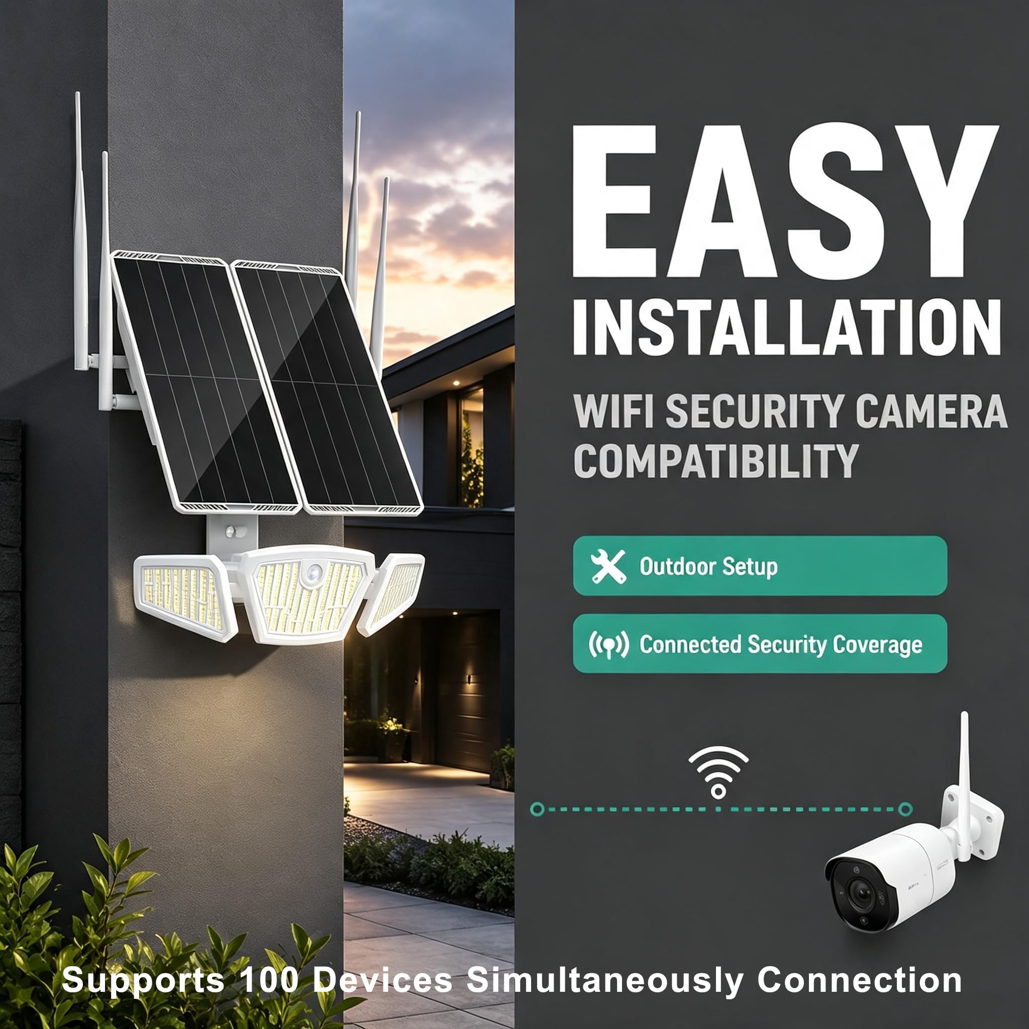 Solar Powered WiFi Extender 1200Mbps 30W Dual Band Outdoor | Batteria grande da 111 Wh,300 m di lunga portata,Supporta 100 dispositivi,2.4G/5.8G Dual Band,Antenna 9dBi