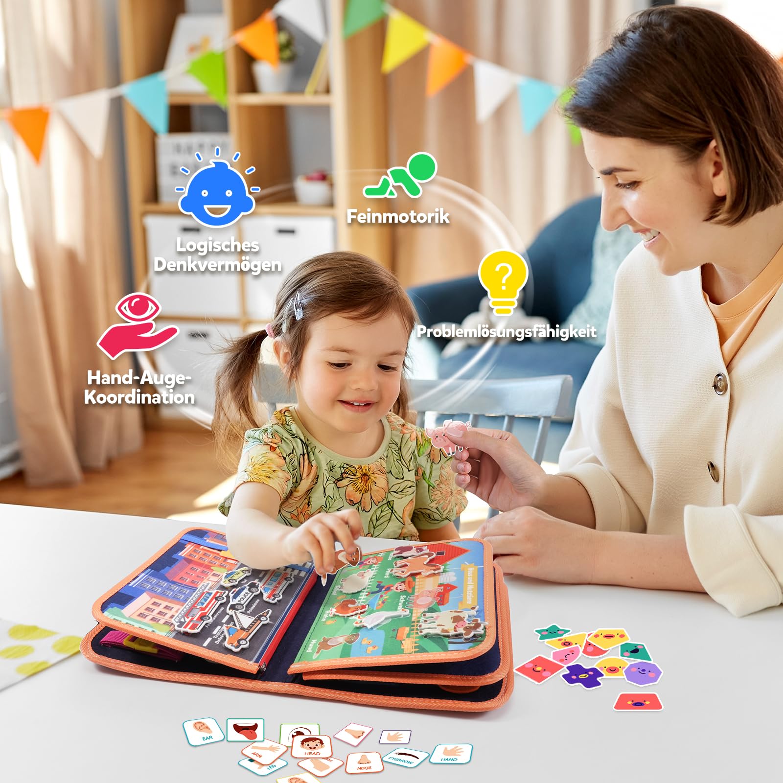 ZOOI Busy Board Montessori Spielzeug ab 1 Jahr, Busy Book Kinderspielzeug ab 1 2 3 Jahre, Baby Geschenk Spielzeug ab 1 2 3 Jahre, Einschulung Mädchen, Schultüte Füllung