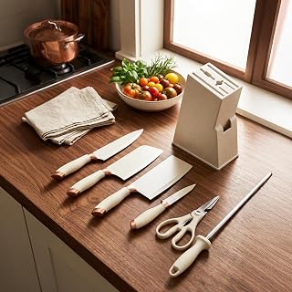 HomeEssentials 6-Piece Kitchen Knife Set - Professional Stainless Steel Chef Knives with Non-Stick Anti-Rust Blades & Ergonomic Handles - Complete Culinary Set for Home Cooking & Professional Use