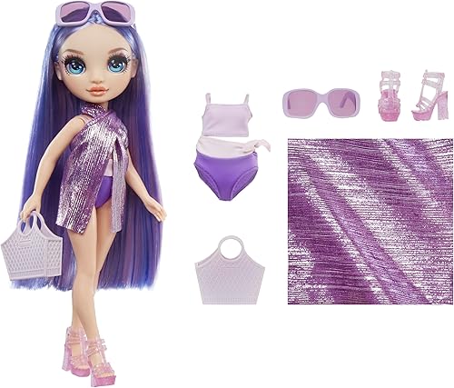 Miniatura 2 de Rainbow High Swim & Style Violet, muñeca de moda púrpura de 11 pulgadas con envoltura brillante para estilo de más de 10 maneras, traje de baño