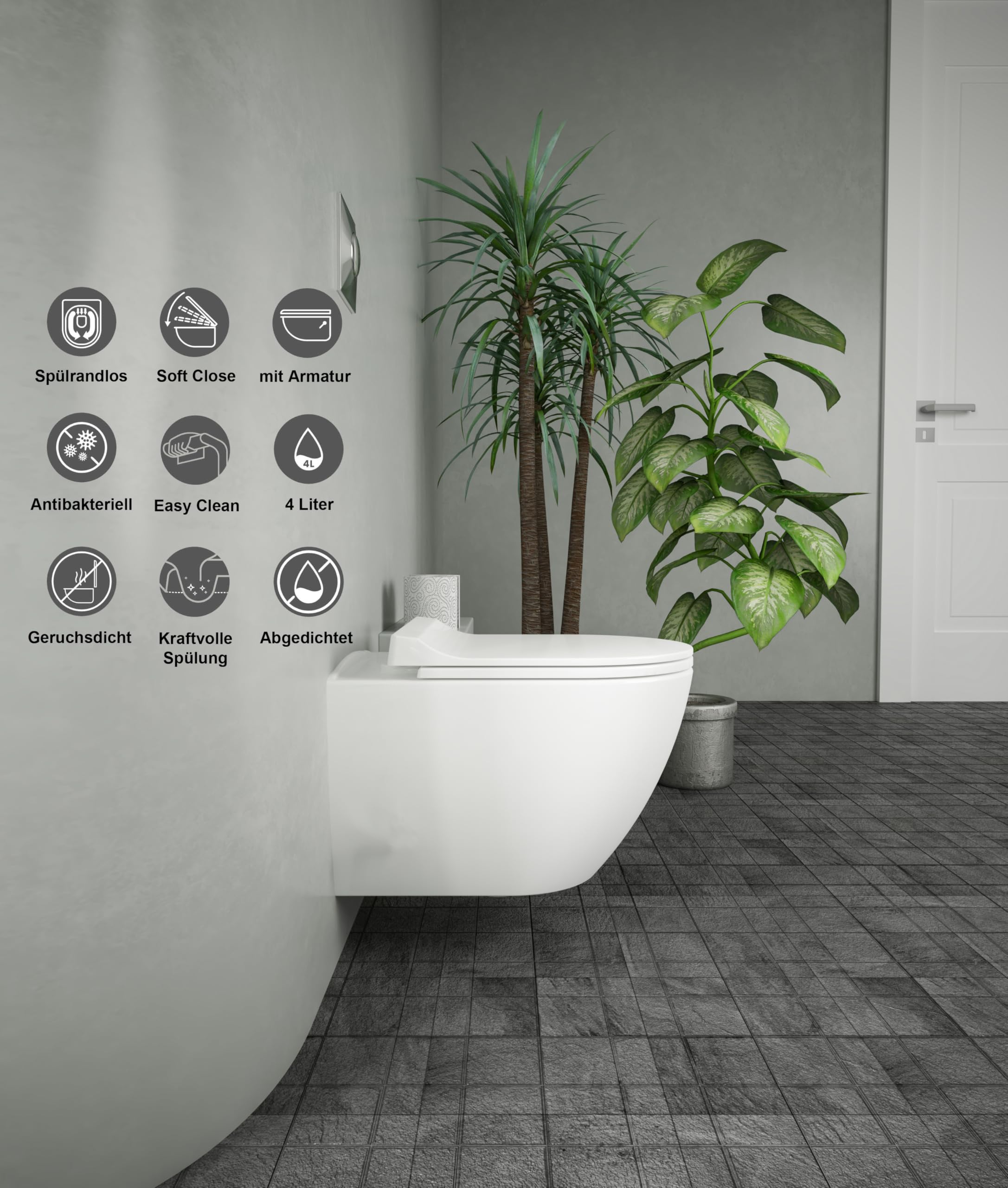 VIBA Sua Hänge Dusch WC SPÜLRANDLOS Taharet Bidet Taharat | Weiss | Intimdusche inkl. Slim Soft-Close Deckel