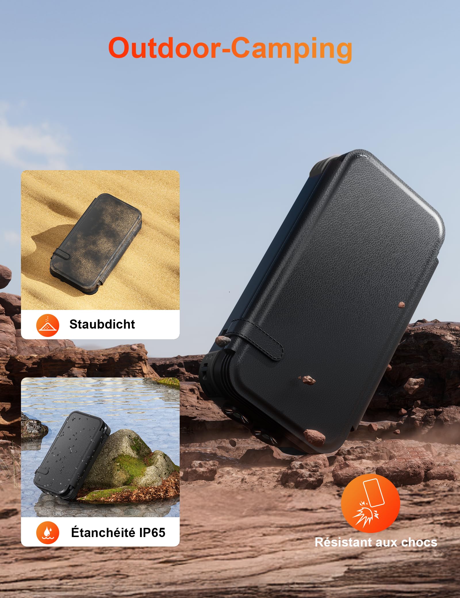 Power Bank Solare, 20000mAh Caricatore Portatile con 4 Caricatori Esterni Pieghevoli a Pannello Solare, 4 Cavi Integrati, Batteria Esterna della Banca di Energia Solare USB C con 2 Torce a LED