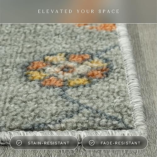 Miniatura 5 de Maples Rugs Fleur - Alfombra antideslizante para cocina, diseño contemporáneo, color gris radiante, 1.8 x 2.10 pies