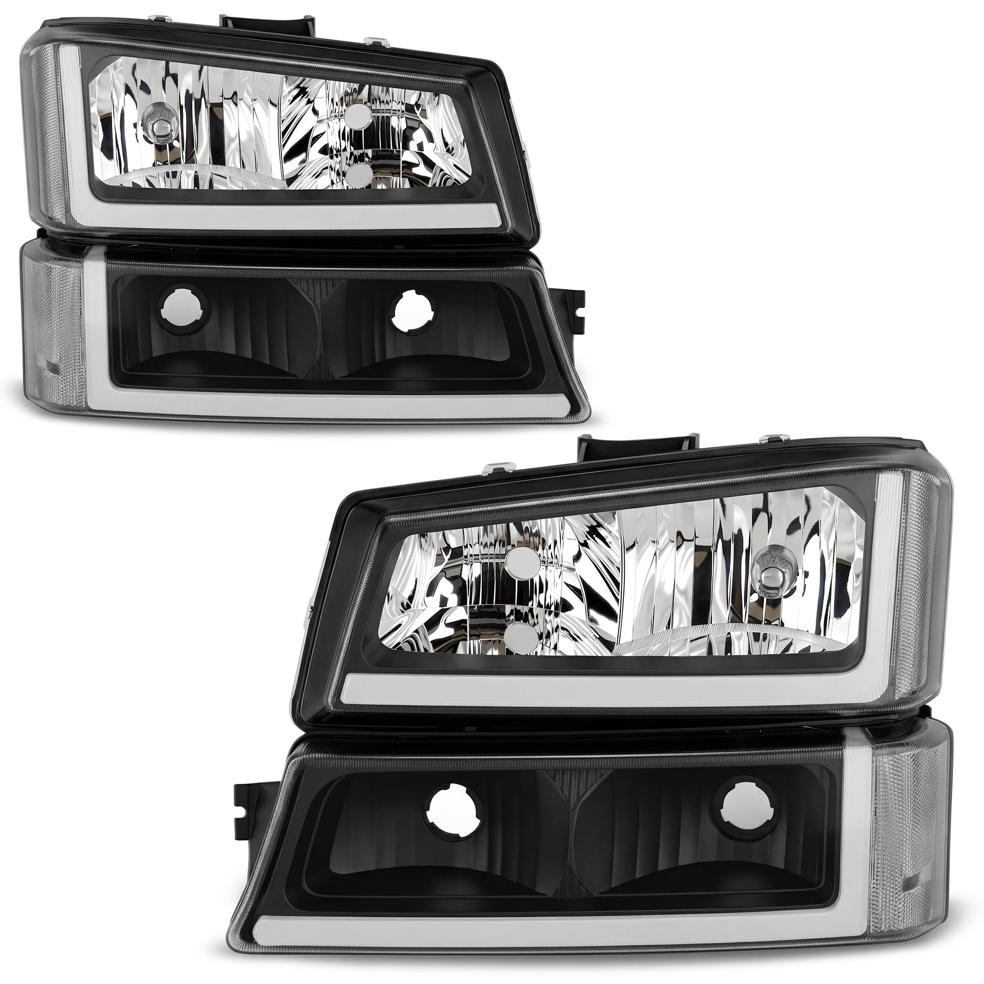 Photo 1 of *****USED******AUTOSAVER88 LED DRL Headlight Assembly Compatible with 2003 2004 2005 2006 Chevy Silverado Avalanche 1500 2500 3500/2007 Chevy Silverado Classic Headlamp Black Housing Clear Reflector 1 Set