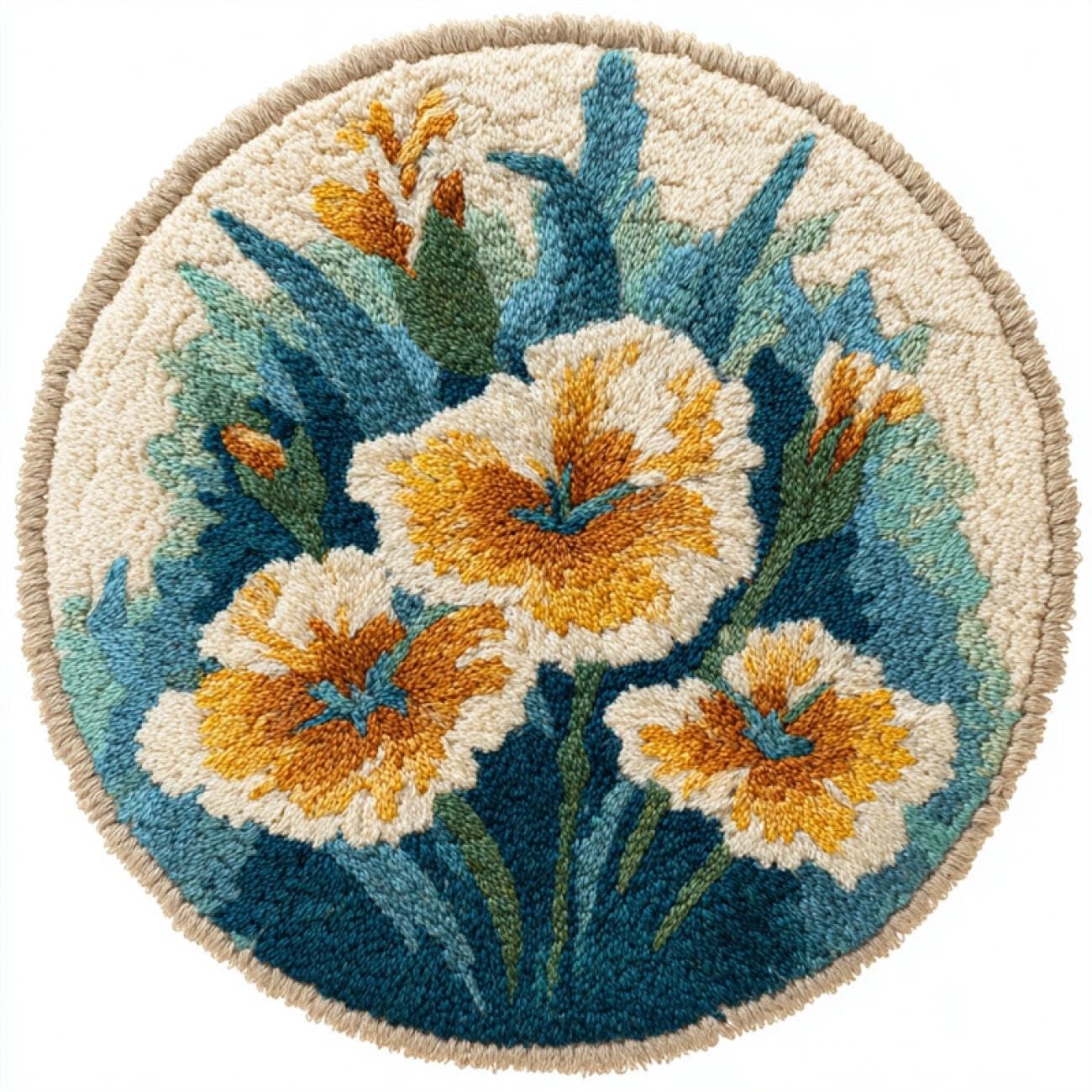 Kitquiver Latch Hook Rug Kits Watercolor Flowers 100x100cm