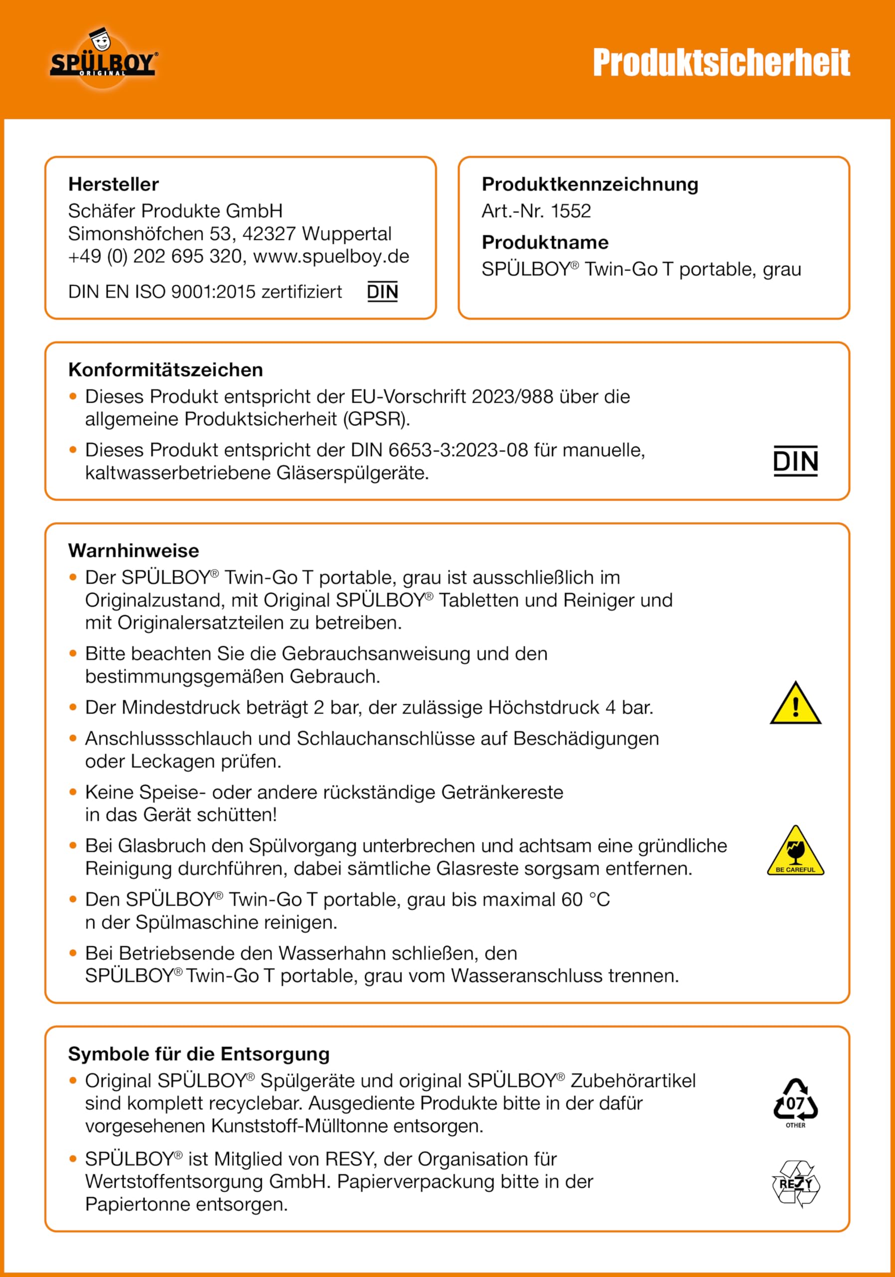 SPÜLBOY Twin-Go T Portable - Gläserspüler, Gläserspülgerät